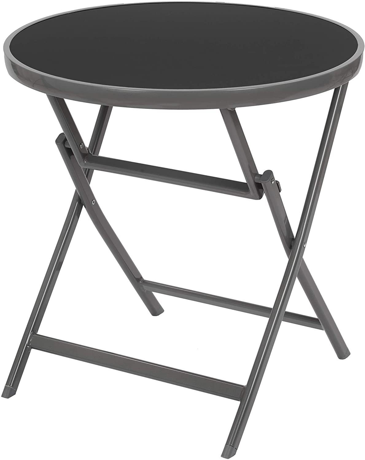 BRUBAKER Gartentisch Beistelltisch oder Esstisch - Milano (1-St), Metall Glastisch rund klappbar - 70 cm Ø - Wetterfest - Anthrazit Grau