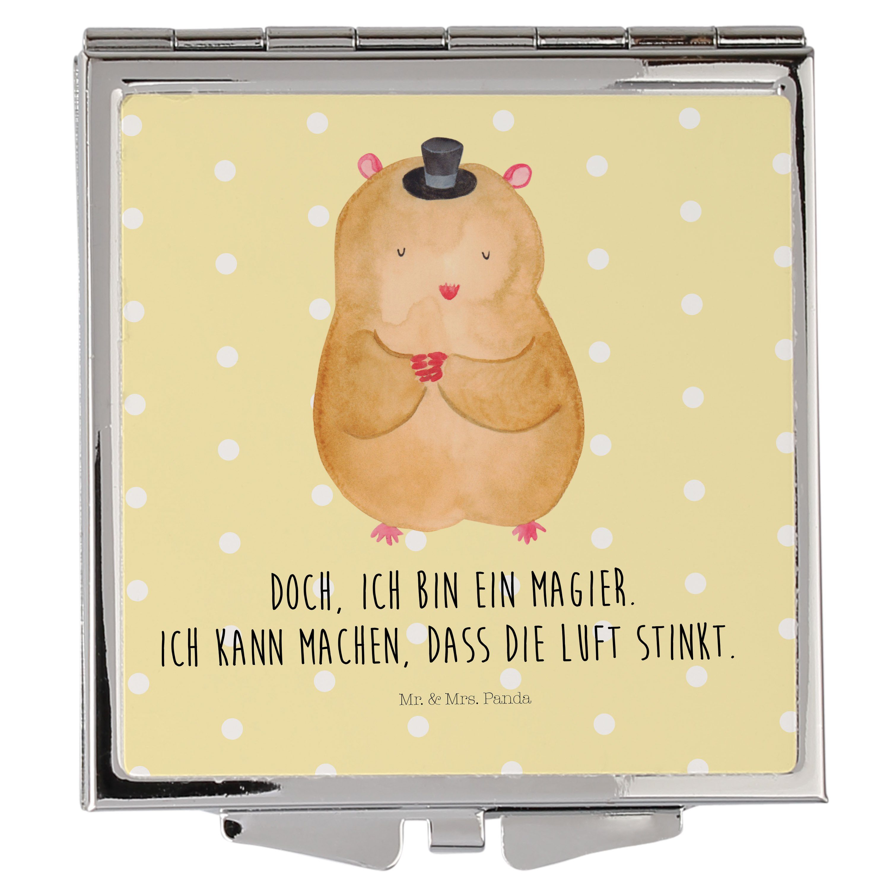 Mr. & Mrs. Panda Kosmetikspiegel Hamster mit Hut - Gelb Pastell - Geschenk, Zauberer, Tiere, Zylinder, (1-St)