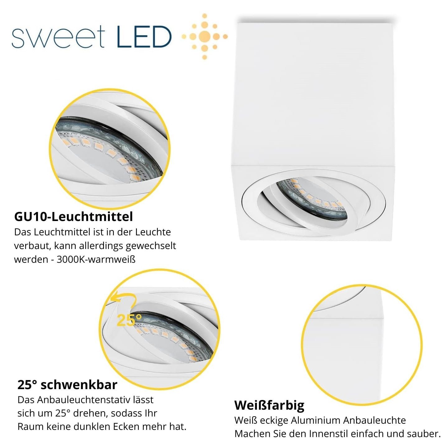 Sweet LED LED Deckenspots eckig Aufbauspot GU10 7W Aluminium schwenkbar, Le günstig online kaufen