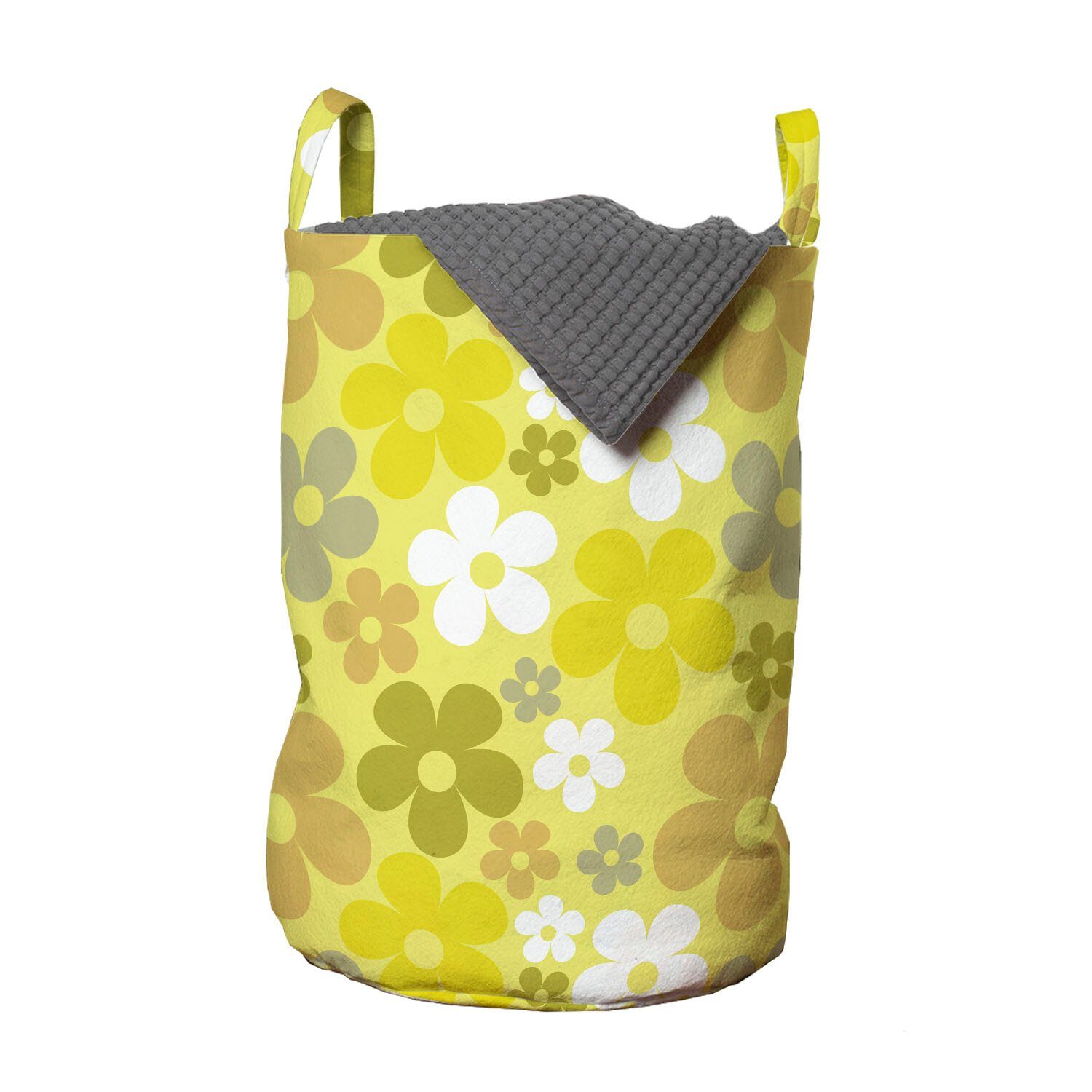 Abakuhaus Wäschesäckchen Wäschekorb mit Griffen Kordelzugverschluss für Waschsalons, grau Gelb Vivid 90ern Blick Blumen