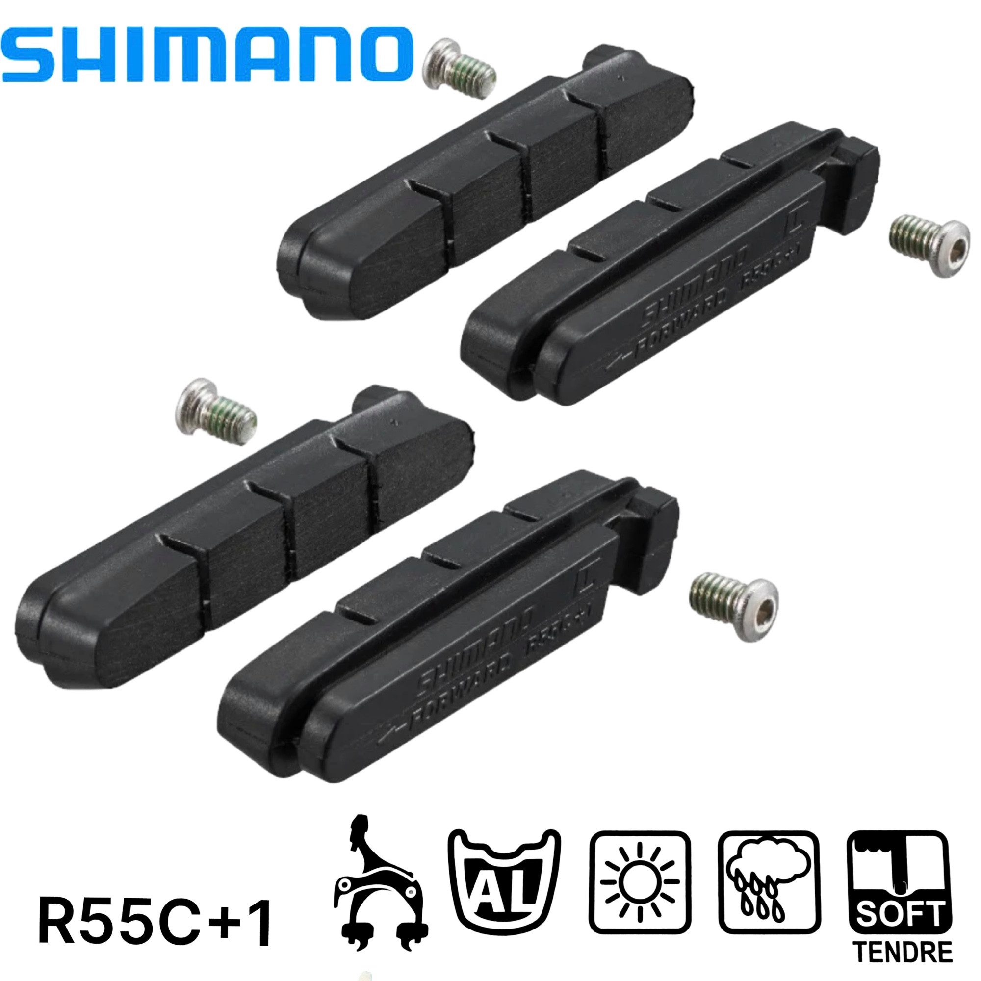Shimano Felgenbremse Shimano R55C+1 Bremsbeläge für Cartridge Rennrad Bremsschuhe (2 Paar)