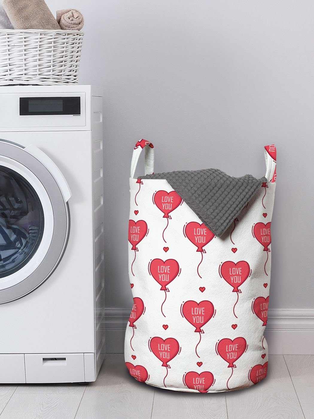 Abakuhaus Wäschesäckchen Wäschekorb Sie mit Kordelzugverschluss für Liebe Waschsalons, Griffen Romantisch Herz-Ballone