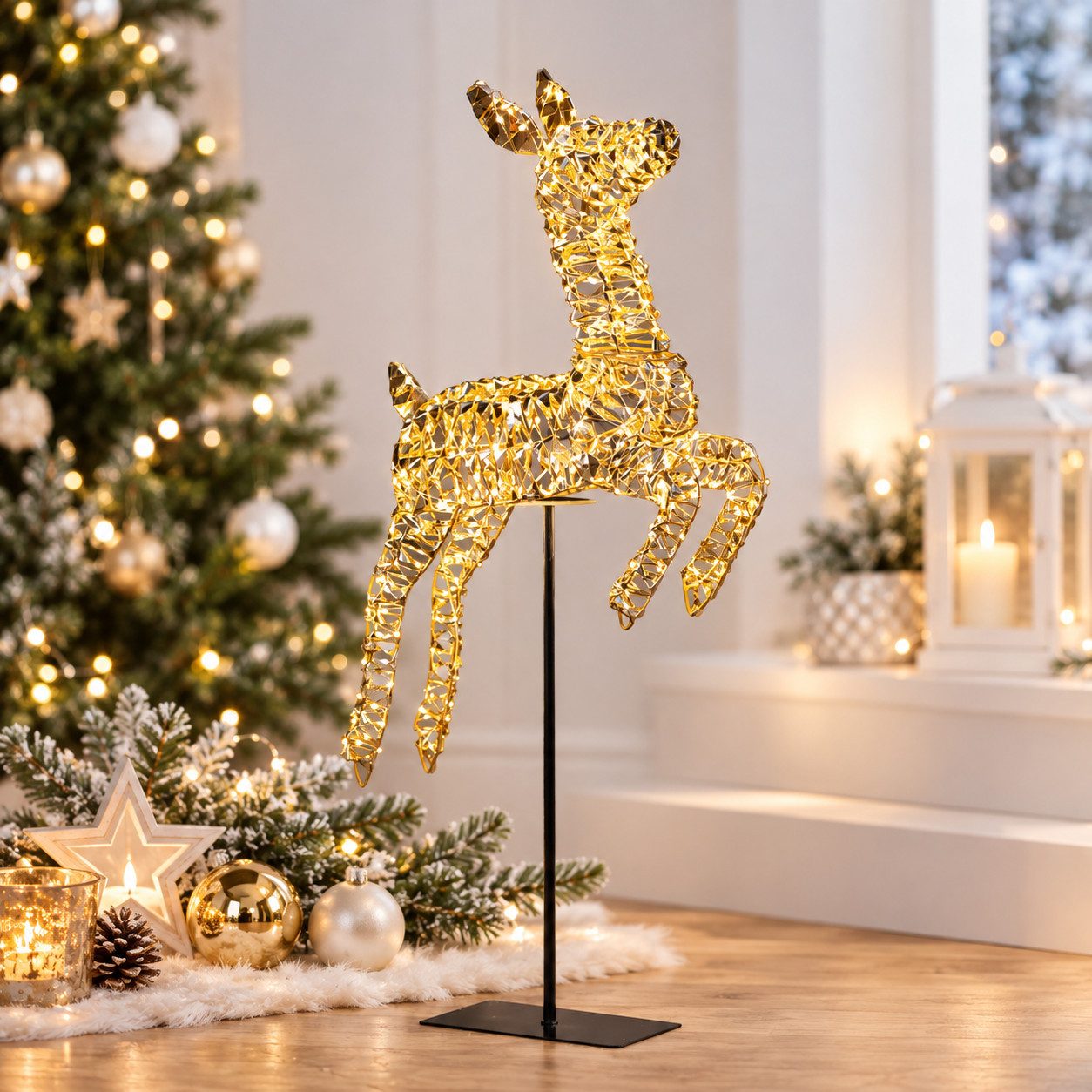 Home-trends24.de LED Dekofigur XL LED Rentier Weihnachten Deko Outdoor Garten Timer GH 94 cm