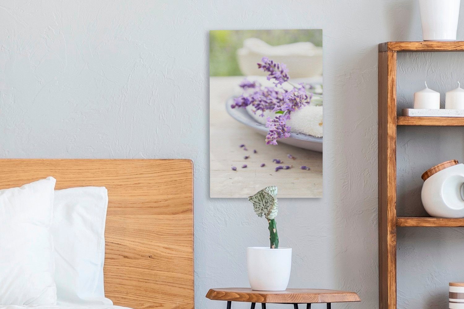 OneMillionCanvasses® Leinwandbild Lavendel Gemälde, einem bespannt Zackenaufhänger, fertig im Teller, (1 Thermalbad Leinwandbild 20x30 cm St), auf inkl