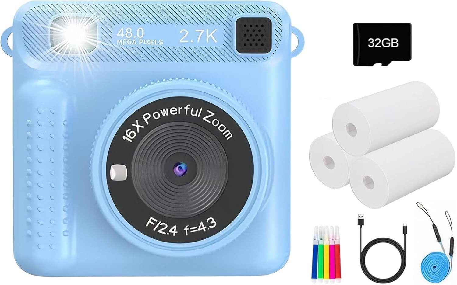 SpionProfi Kinder Sofortbildkamera Selfie Digitalkamera Haus Kamera Junge Mädchen Sofortbildkamera (48 MP, FULL HD 1080p Sofortbildkamera - Foto, Video, Musik, Spiele)