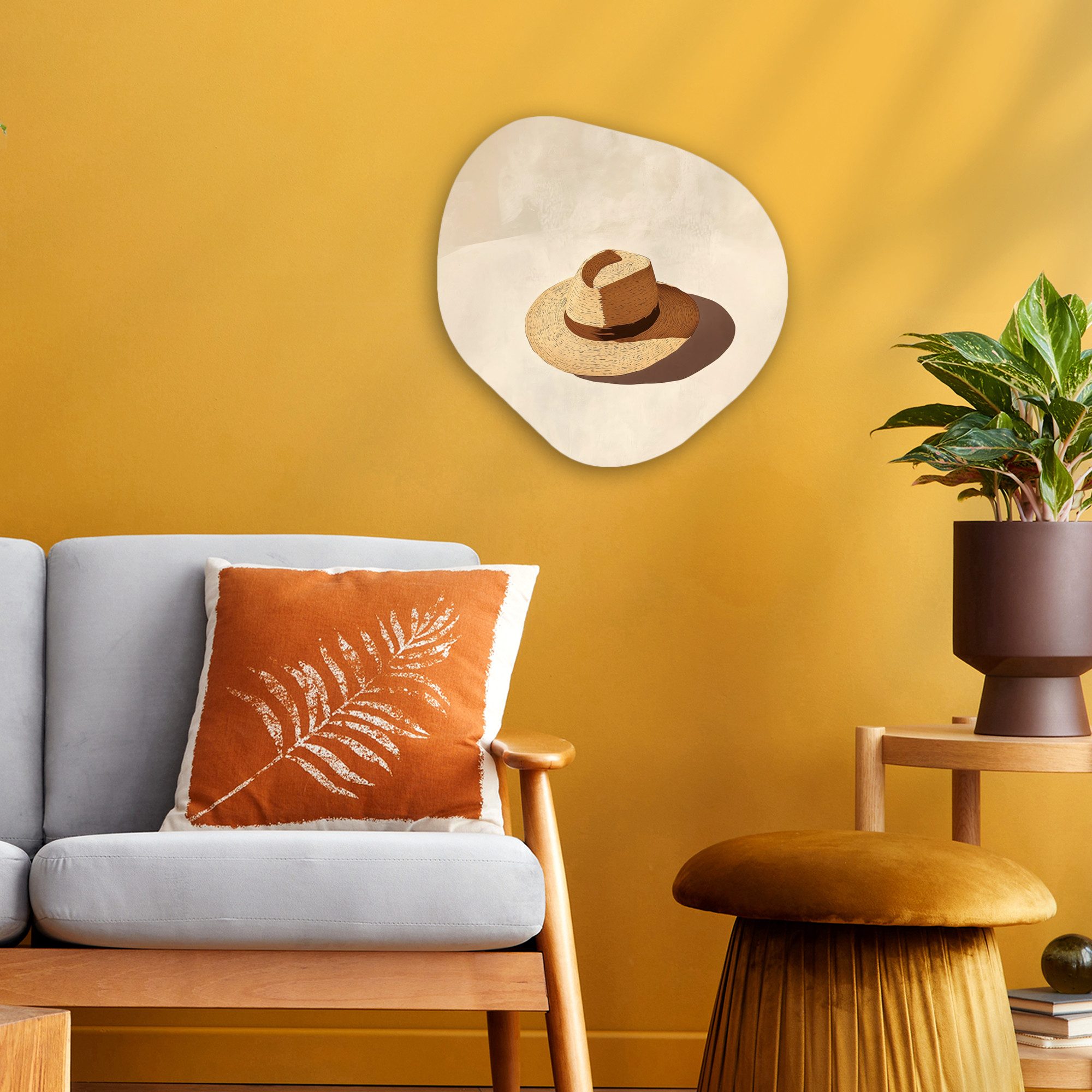 MuchoWow Gemälde Hut - Minimalistisch - Farbton - Beige, Fotodruck (1 St), Wandbild Abstrakt, Wohnzimmer Schlafzimmer Wanddekoration, 40x40 cm