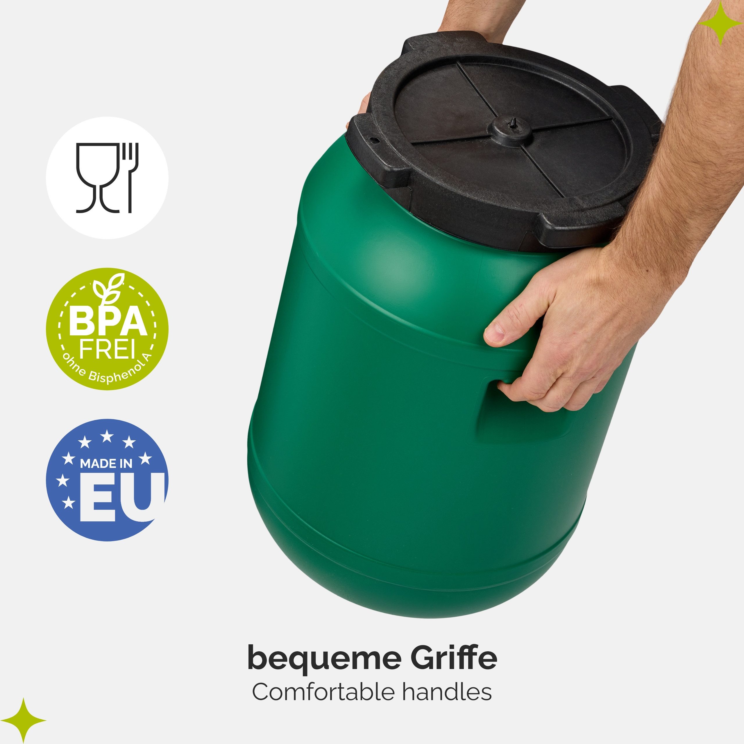 Garronda Regentonne Set 30 Liter Weithalsfass BPA-frei Lebensmittel Fass Deckel GD-0121, 30 l, (2-tlg), BPA-Frei – Bild 4 von 5