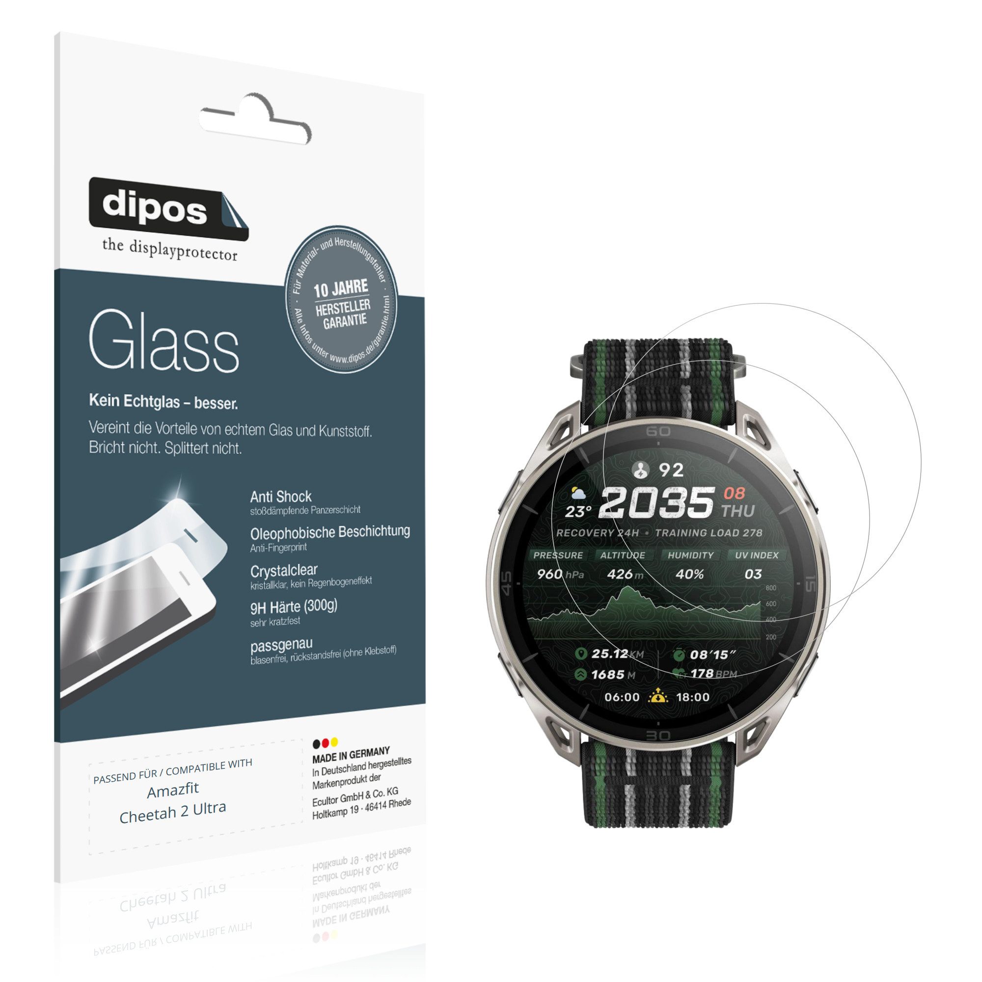 dipos Displayschutzfolie Schutzfolie für Amazfit Cheetah 2 Ultra, 2 Stück, Displayschutz Schutz Folie Made in Germany