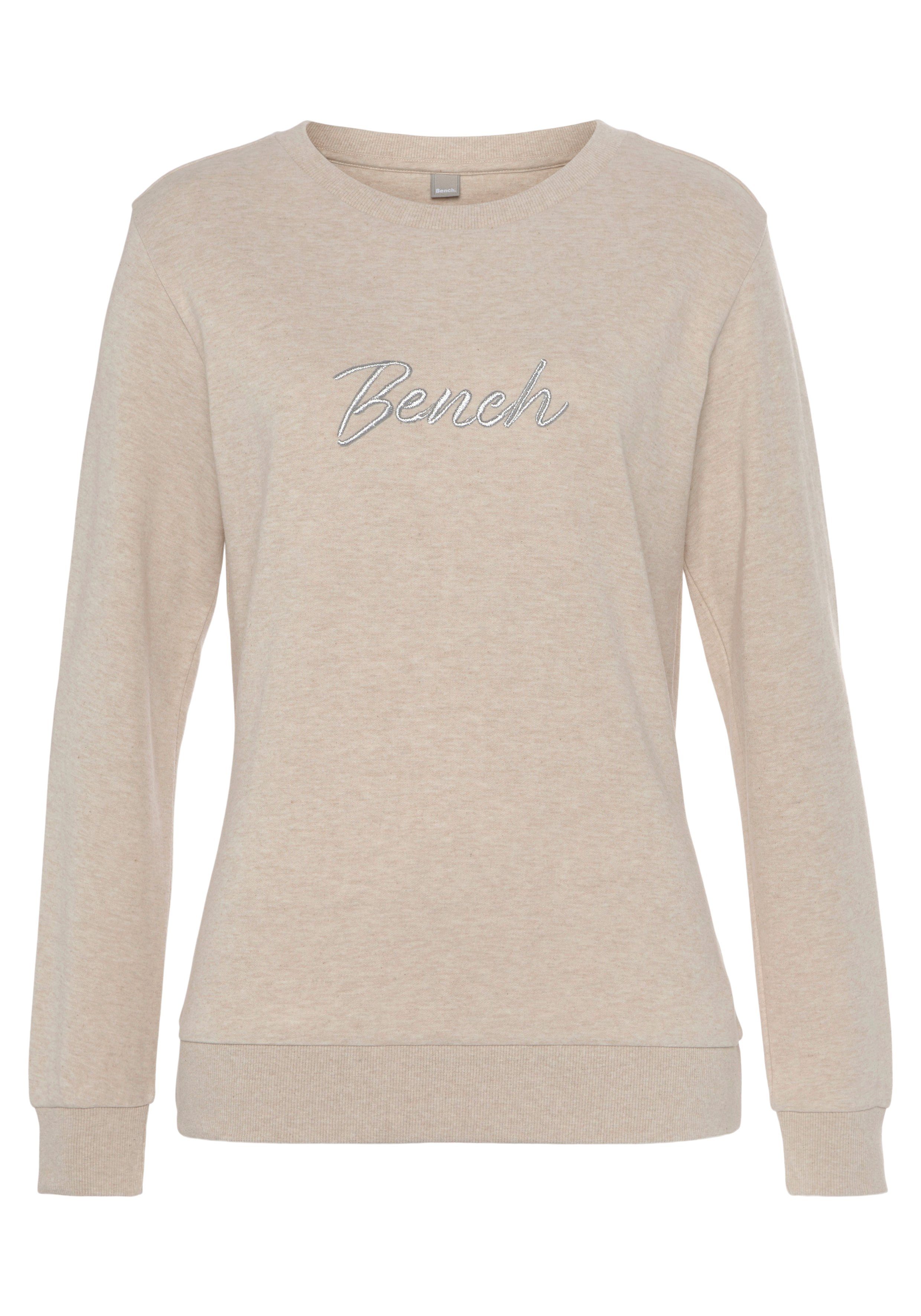 -Loungeshirt Loungeanzug beige Sweatshirt Loungewear Logostickerei, Loungewear, Bench. mit meliert glänzender