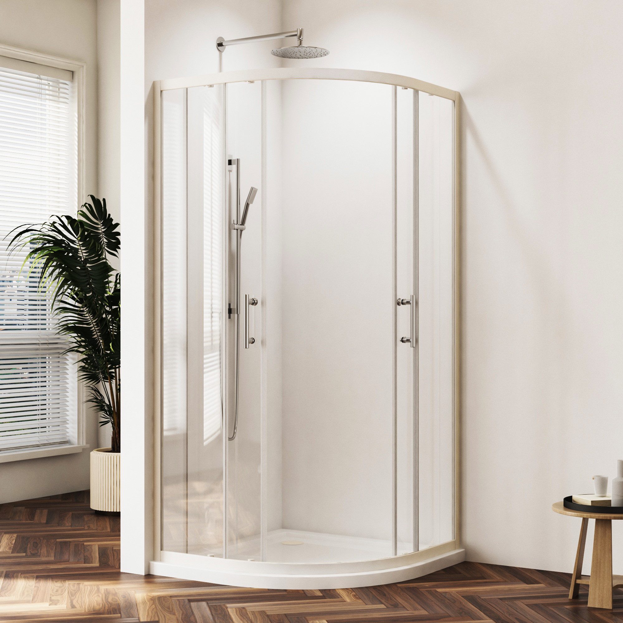 Thumbnail - Hopibath Runddusche 90x90 Duschkabine Viertelkreis radius 55 cm Weiß, BxT: 90x90 cm, 5mm Sicherheitsglas, Schiebetür, mi...
