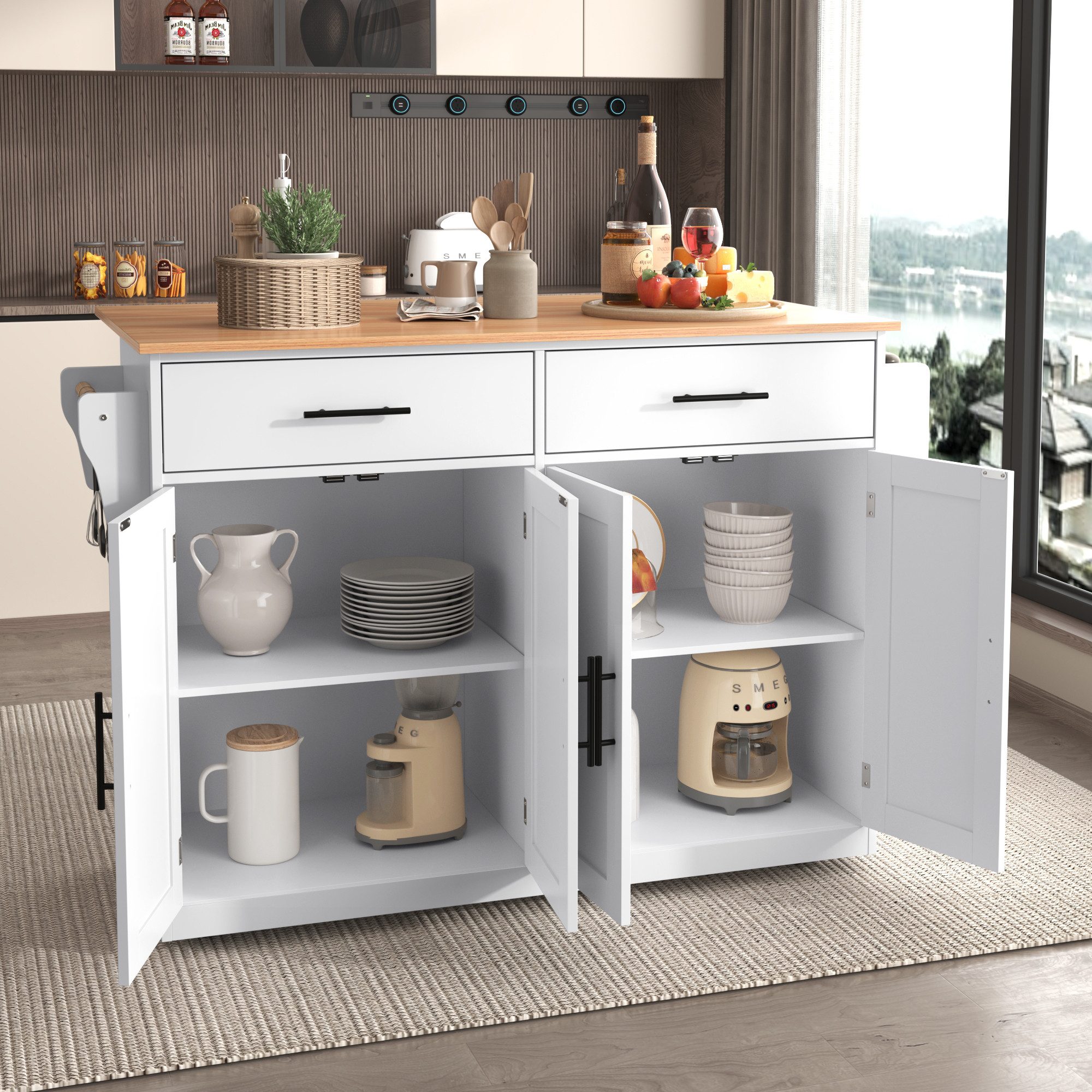Merax Küchenwagen mit erweiterbarer Arbeitsplatte, (120x46(70)x91 günstig online kaufen
