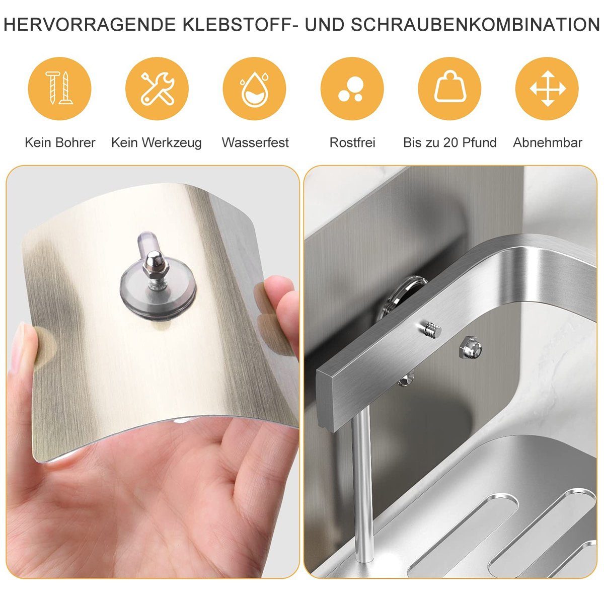 HOMEIDEAS Duschablage, 1-tlg., Selbstklebend Duschablage Silberfarben Badezimmerregal