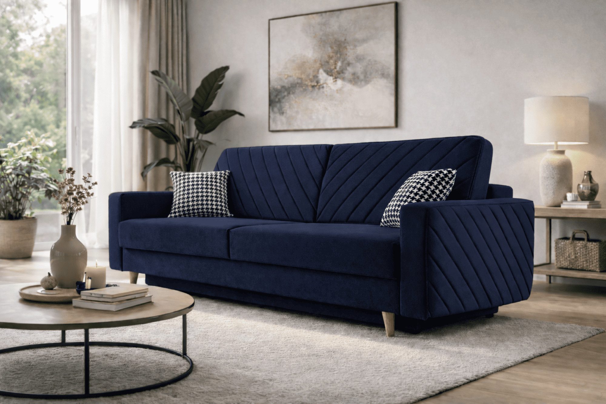 MOEBLO Schlafsofa CALIFORNIA, Sofa aus Samtstoff Couch für Wohnzimmer Sofagarnitur Polstersofa Wohnlandschaft Velours 230x96x97cm, mit Bettkasten und Schlaffunktion