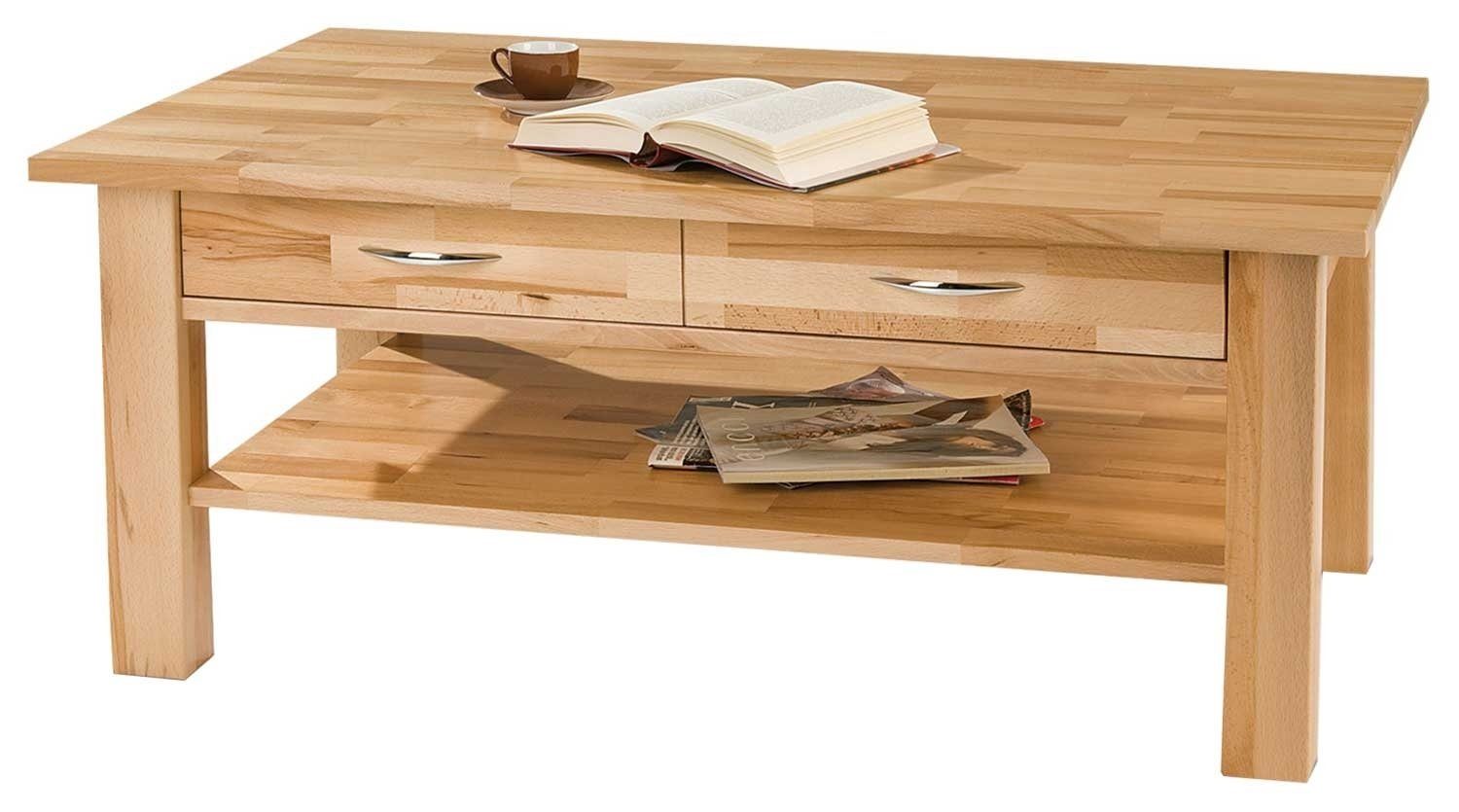 Home4You Couchtisch, Kernbuche massiv lackiert, 110 x 70 cm, mit 2 Schublad günstig online kaufen