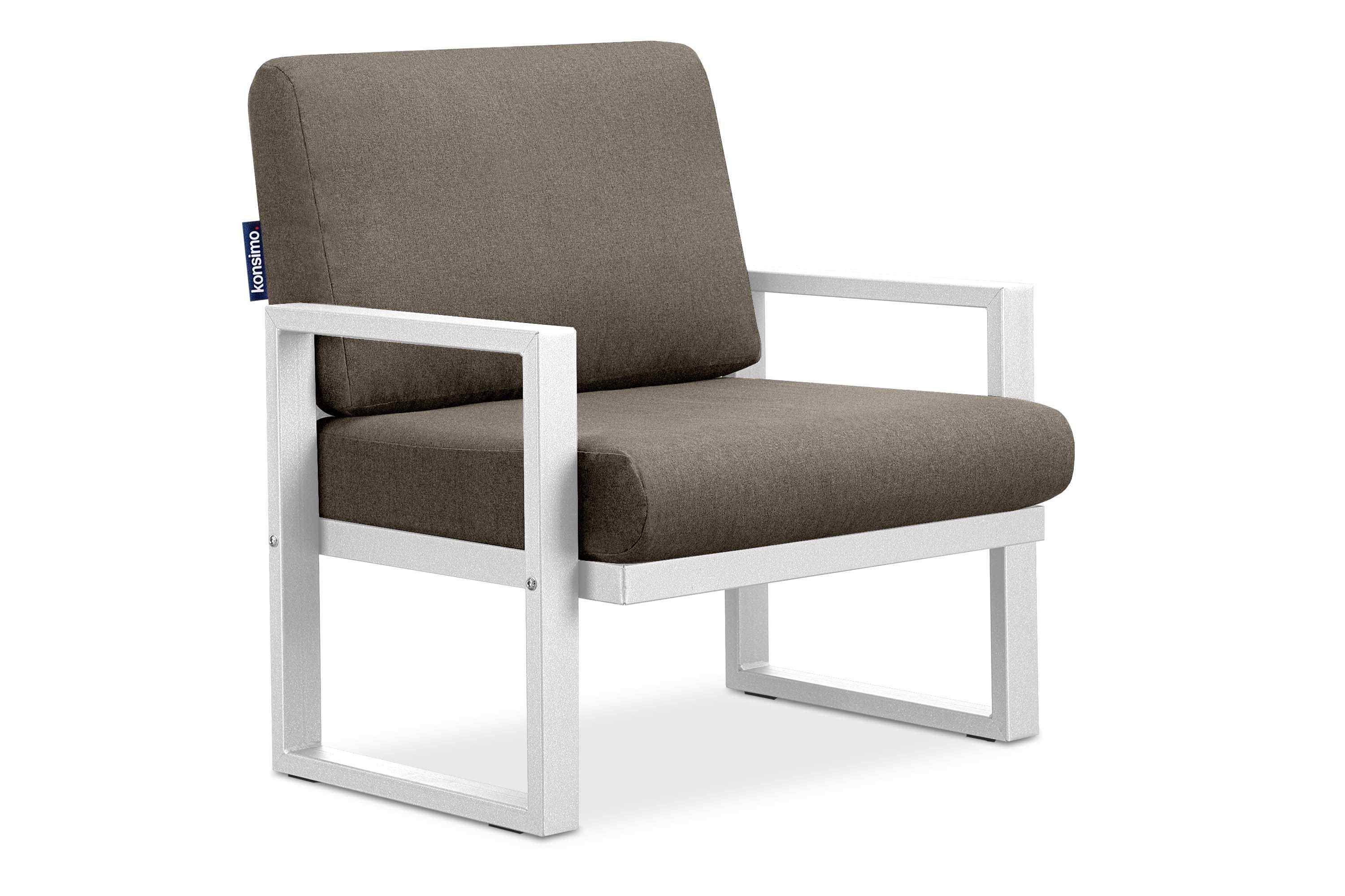 Konsimo Gartensessel FRENA Garten-Sessel (1x Sessel), pflegeleicht, bequeme Sitz- und Rückenkissen, schmutz- und wasserabweisend, UV-Beständigkeit weiß/beige