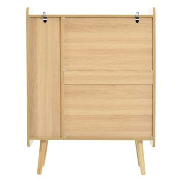 BlingBin Sideboard Kommode mit 2 Türen (1 St., Maße: B80/T35/H105,5 cm), Rattan-Design, Schuhschrank mit Metallgriffen und Massivholzfüßen