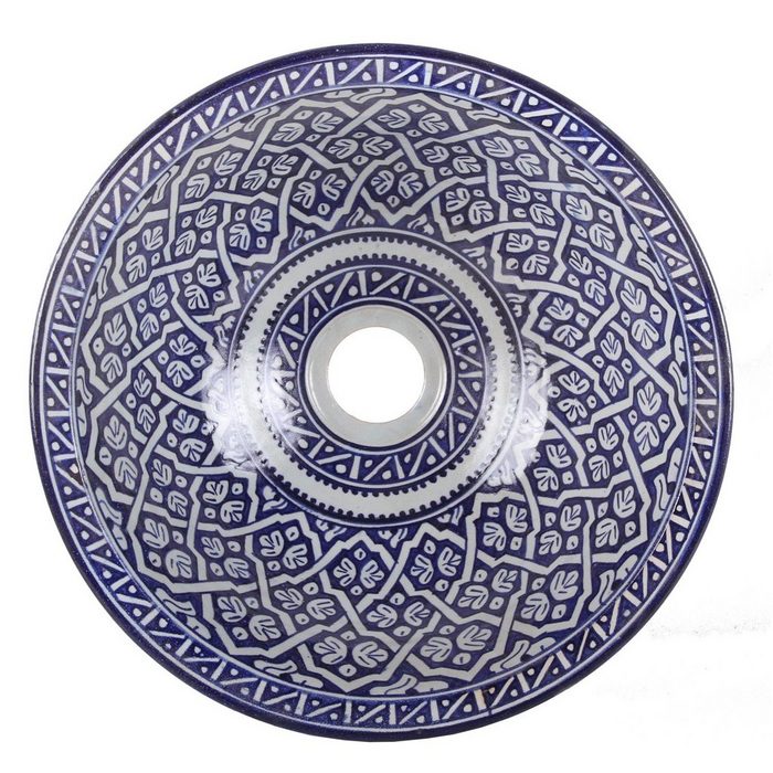 Casa Moro Waschbecken Orientalisches Keramik-Waschbecken Fes118 Ø 35 cm blau weiß handbemalt Kunsthandwerk aus Marokko Aufsatzwaschbecken Handwaschbecken für Badezimmer Einfach schöner Wohnen WB35118 Handmade