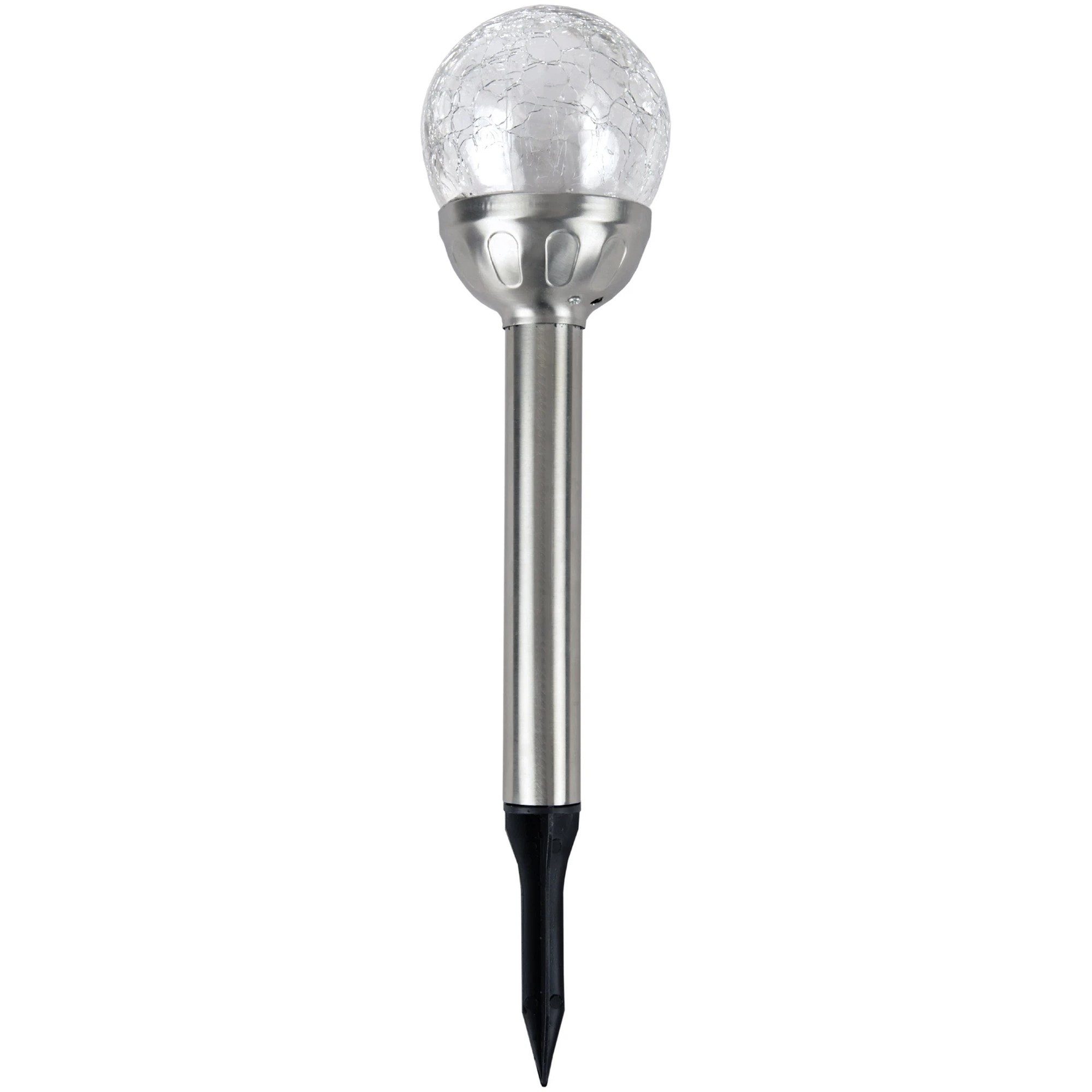 Kynast Garden LED Solarleuchte Solar Glaskugellampe Bruchglas Optik LED Gartenstecker Edelstahl Ø8cm