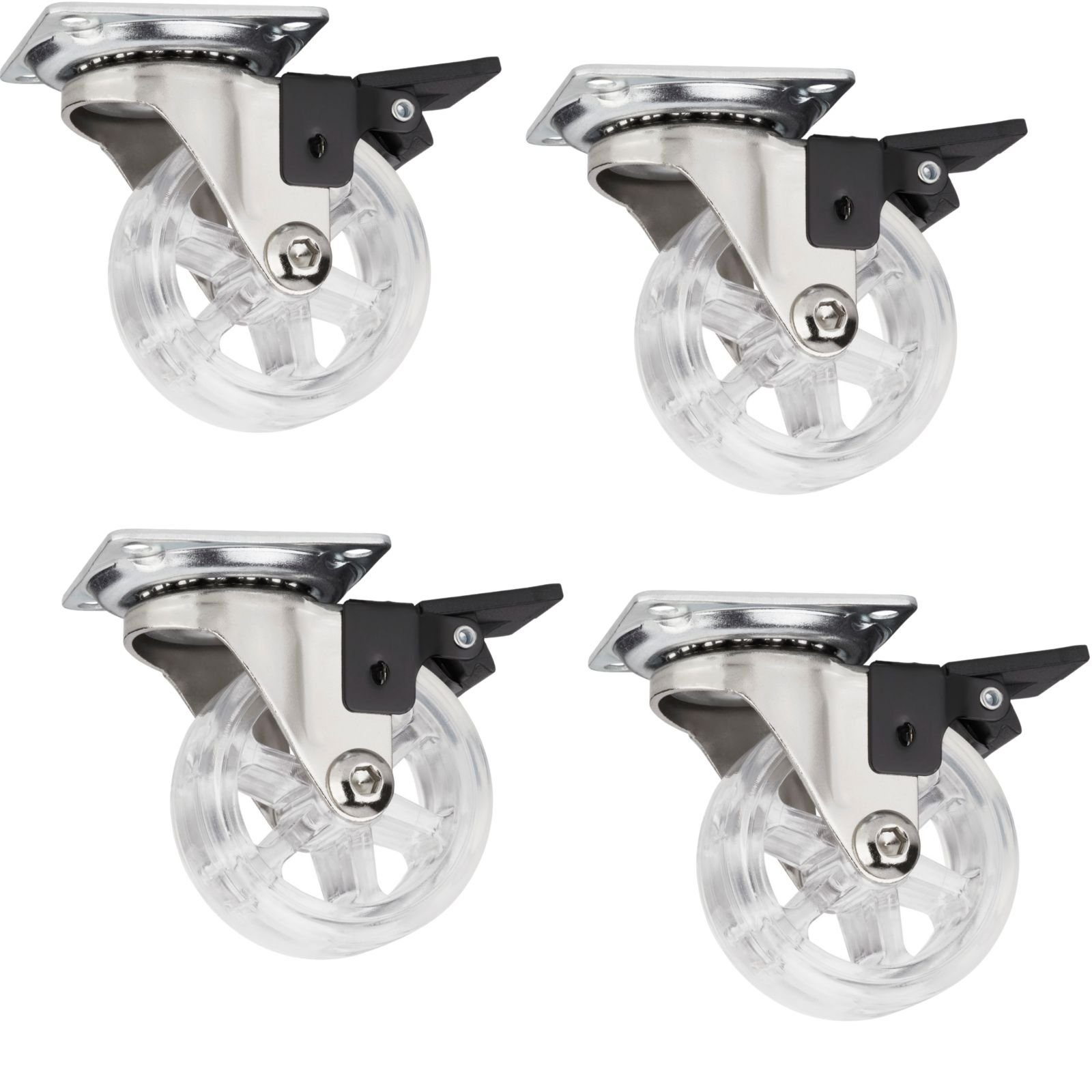 SO-TECH® Möbelrolle RAPID Design Lenkrolle, (4-St), Ø 50 mm transparent mit Bremse (Feststeller), 4 Stück