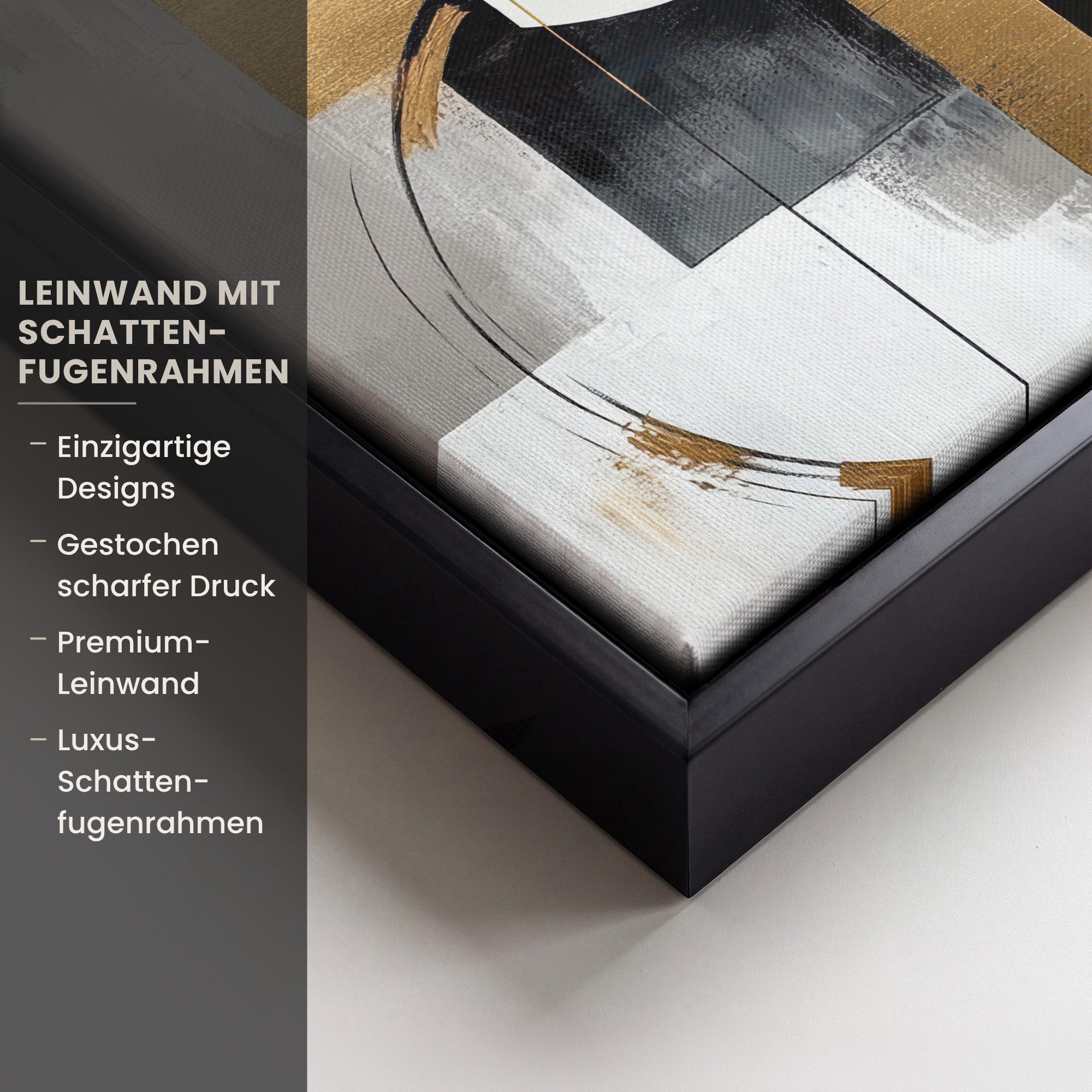 OneMillionCanvasses® Leinwandbild mit Rahmen - Abstrakt - Gold - Silber - Formen - Ästhetik, Fotodruck (1 St), Leinwand Bilder Klein, Wand Dekoration Aesthetic  – Bild 3 von 5