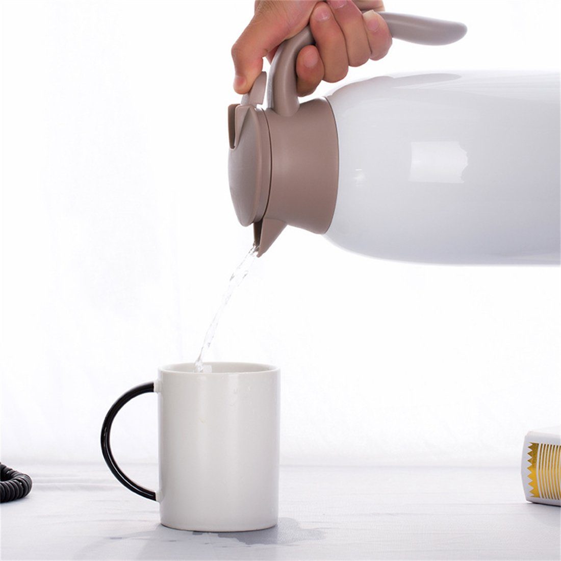 Isolierkanne DÖRÖY Gelb Kapazität, mit Heißwasserkocher großer Kaffeekanne, 1.3 l Thermoskanne,