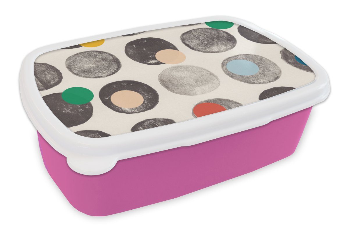 rosa - Lunchbox Kunststoff Farben MuchoWow Kinder, Kunststoff, Pastell, Brotdose - für (2-tlg), Snackbox, Kreise Abstrakt Brotbox Erwachsene, - Mädchen,