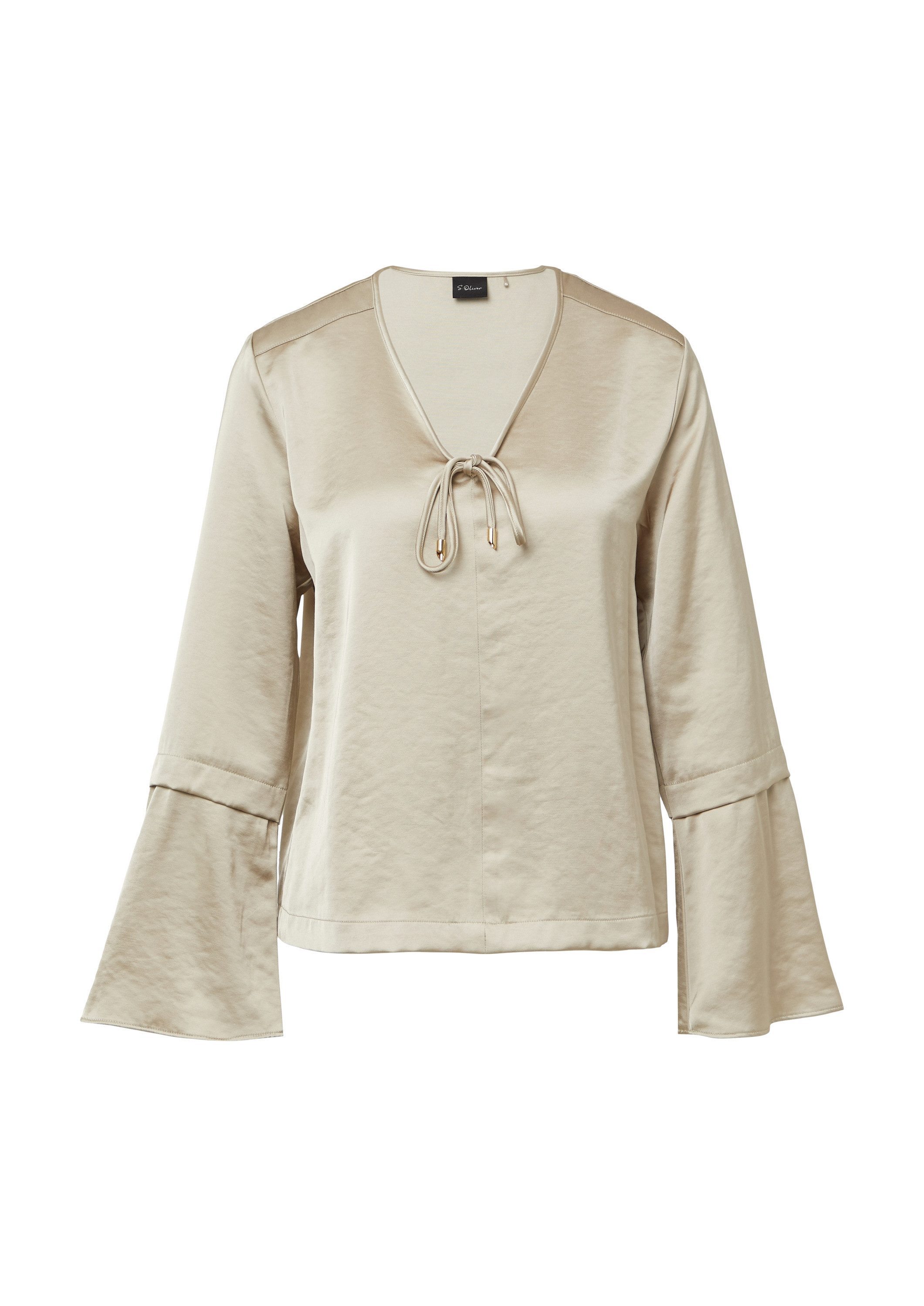 s.Oliver Langarmbluse Bluse Satinbluse mit Volantärmeln und Bindedetail günstig online kaufen