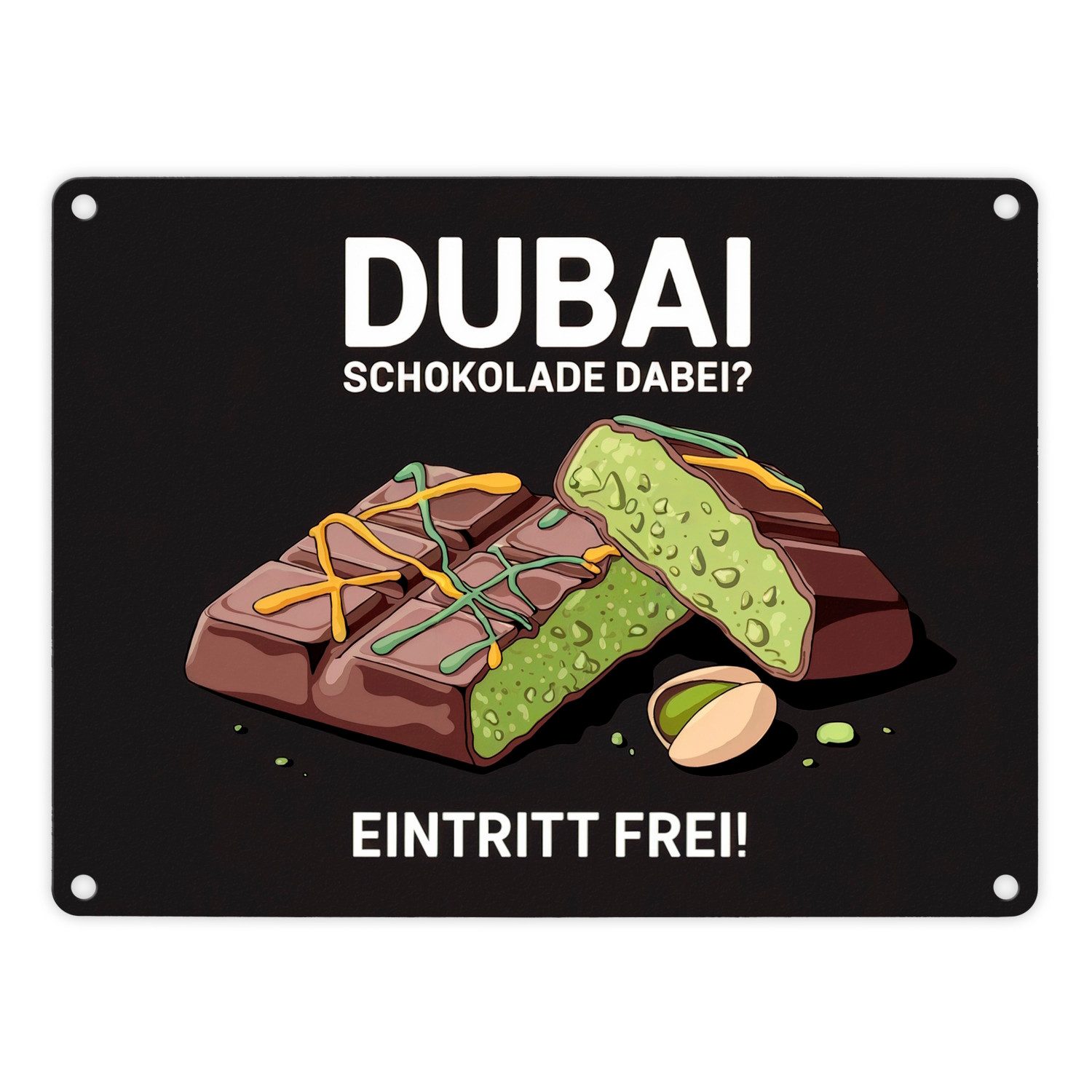 speecheese Metallschild DUBAI SCHOKOLADE DABEI Metallschild in 15x20 cm - Eintritt frei