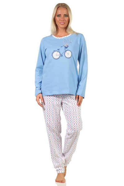 RELAX by Normann Pyjama Damen Schlafanzug langarm Pyjama in frühlingshafter Optik mit Punkten