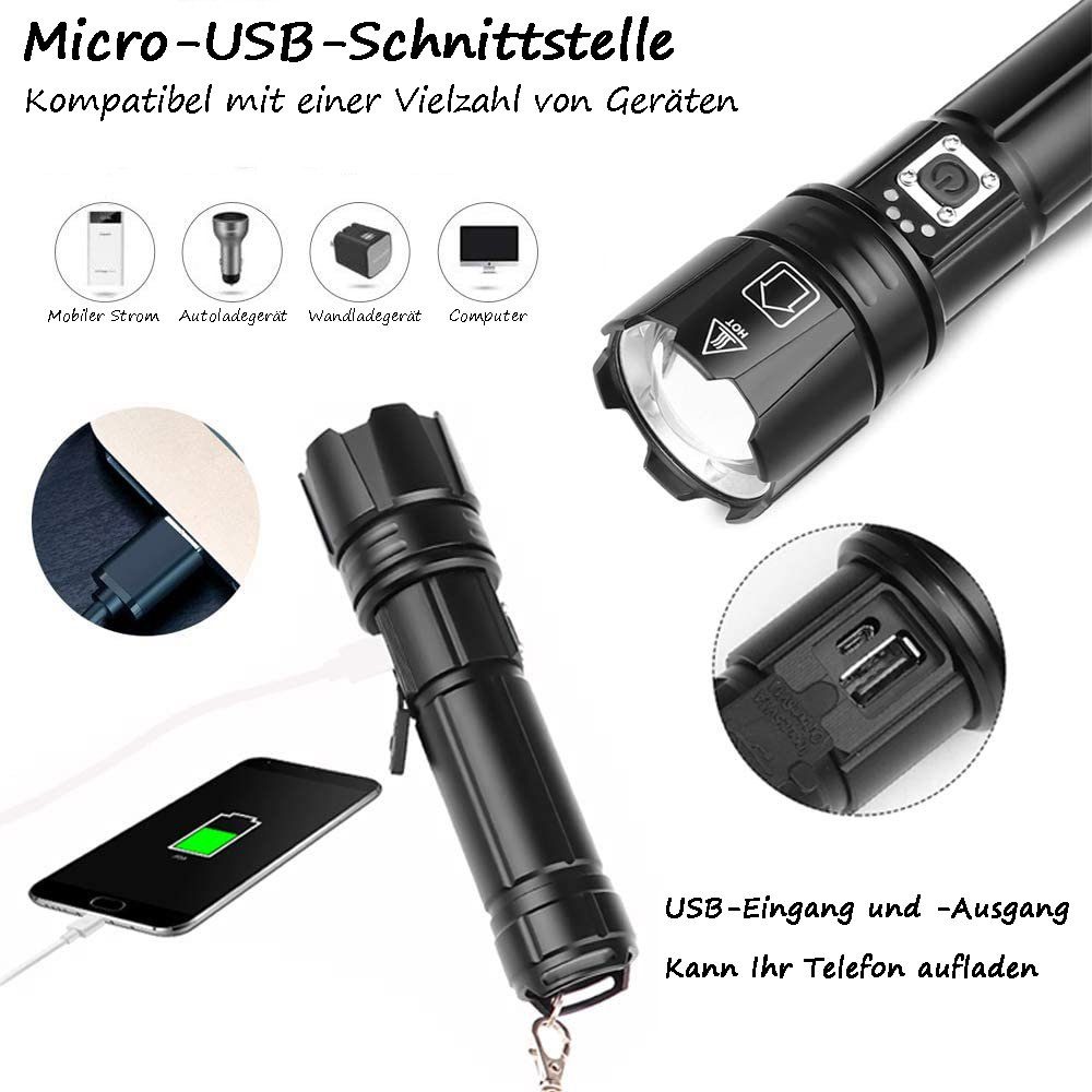 Taschenlampe Modi Teleskop-Taschenlampe wiederaufladbare Haiaveng Lumen USB-Taschenlampe 5 6000 (2-St), und zoombare