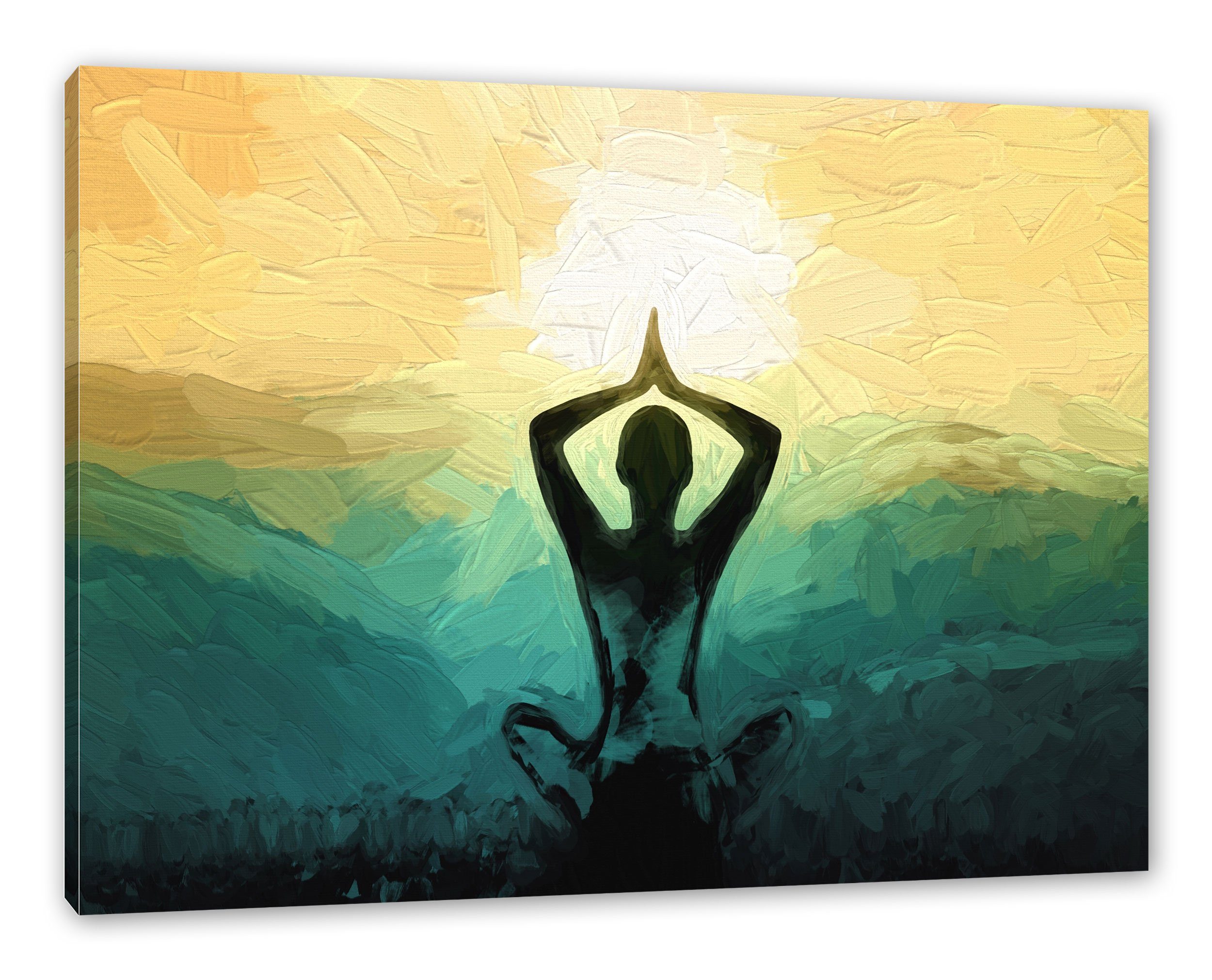 Pixxprint Leinwandbild inkl. Yoga Leinwandbild Zackenaufhänger bespannt, (1 Meditation, fertig und Meditation Yoga und St)