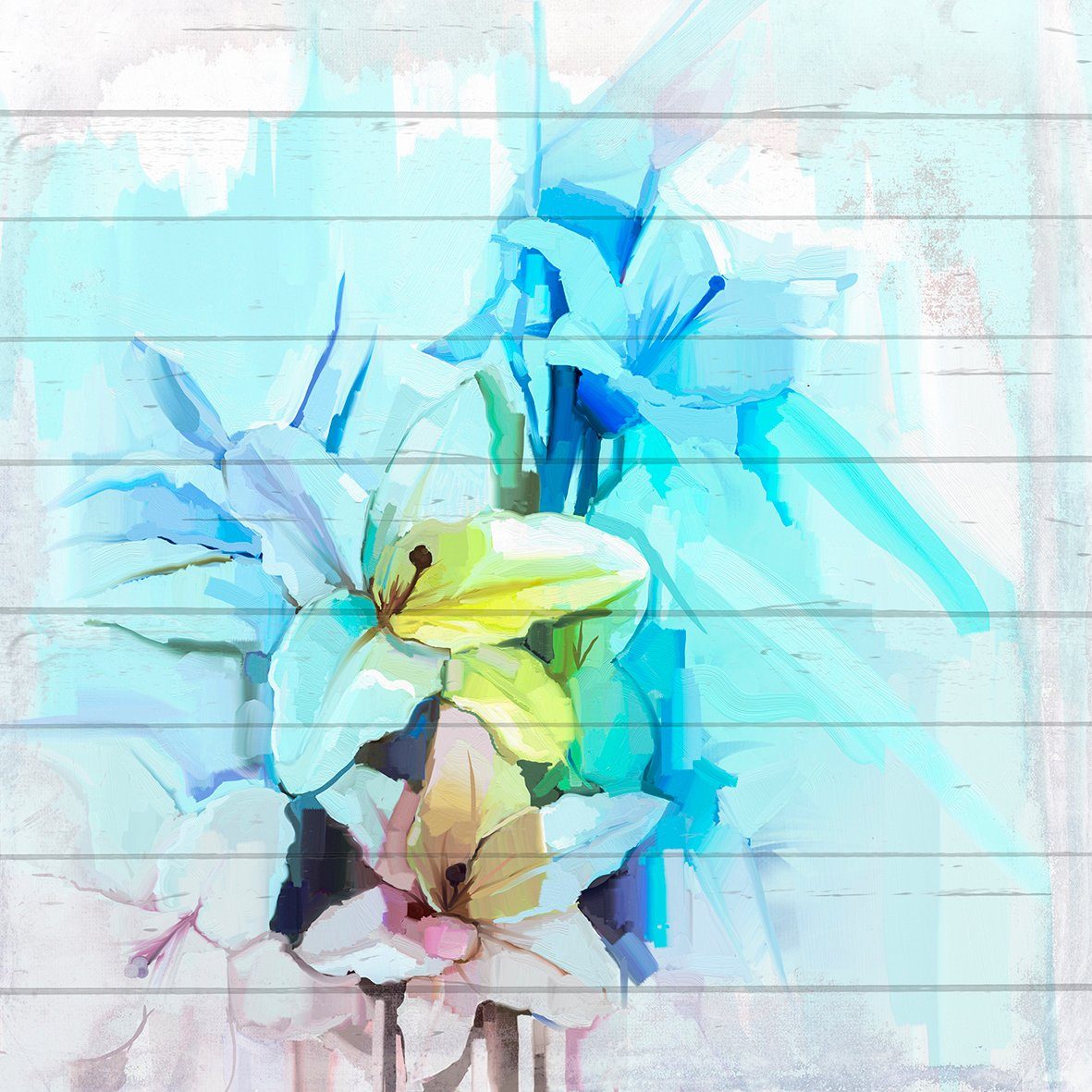 Holzbild cm Blüten, Blau-Weiße queence 50x50
