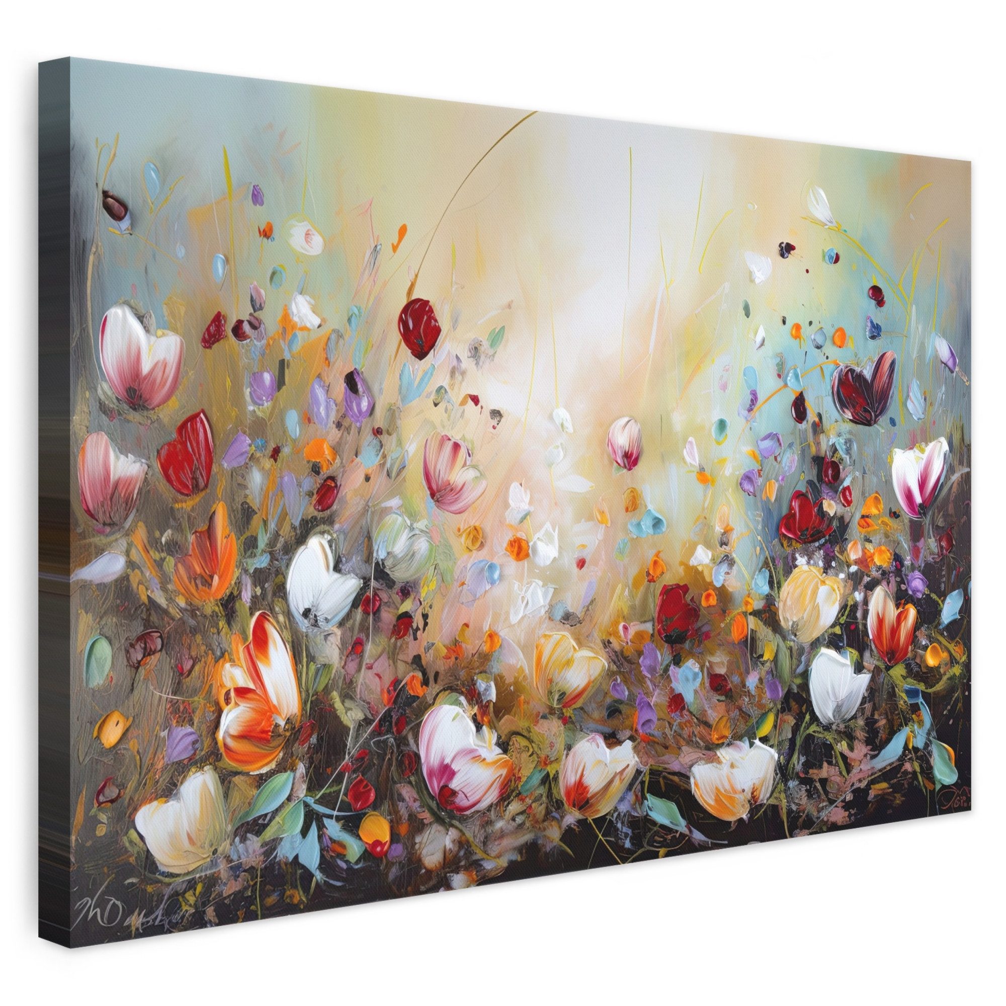 OneMillionCanvasses® Leinwandbild Ölfarben – Blumen – Farbenfroh – Natur, Fotodruck (1 St), Leinwand Bilder Klein, Wand Dekoration Aesthetic 30x20 cm
