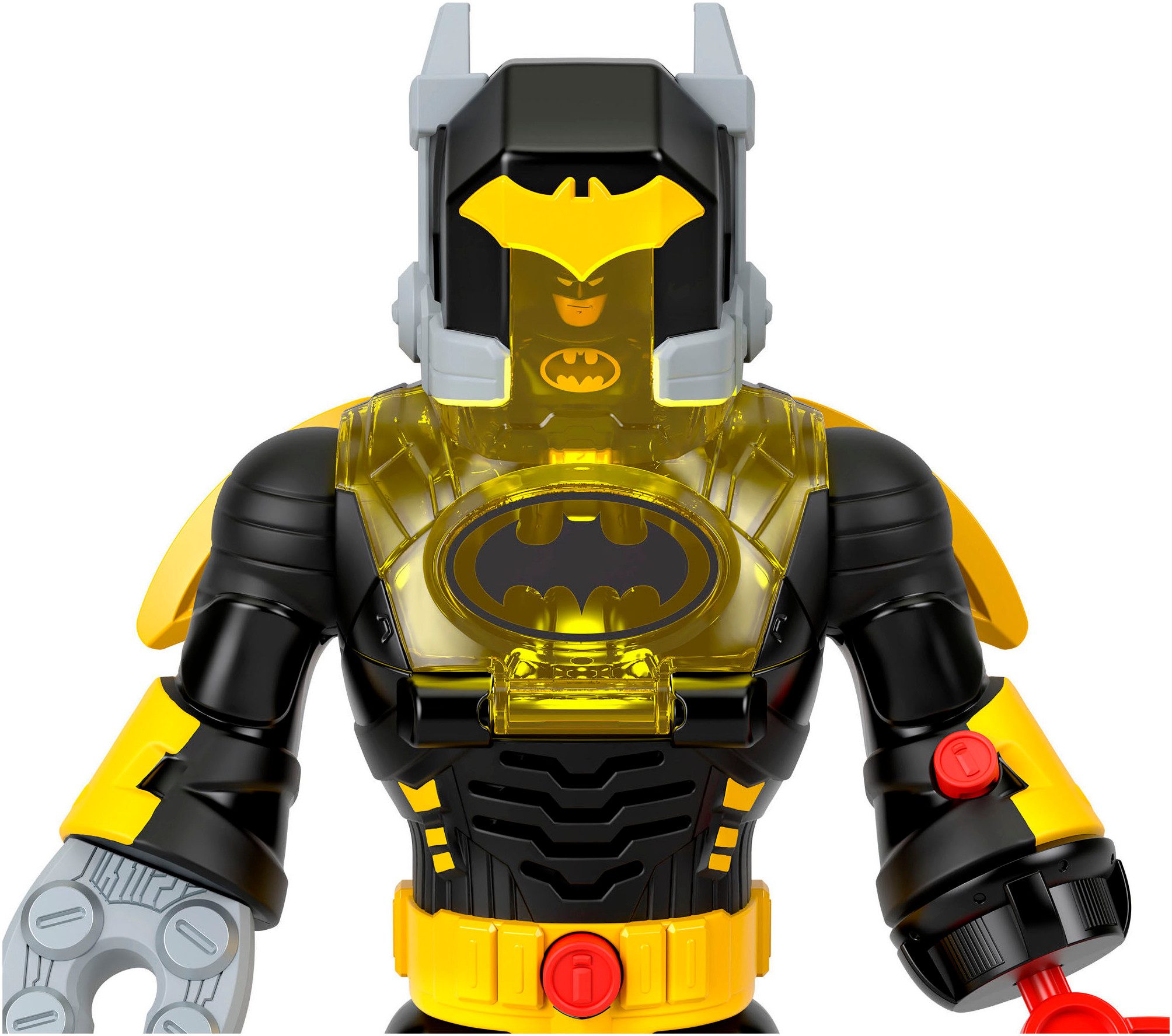 Mattel® Actionfigur Imaginext DC Super Friends einsetzbarer Batman mit Exo-Anzug Roboter, (6-tlg), mit Licht und Sound sowie 4 Kampfzubehörteilen