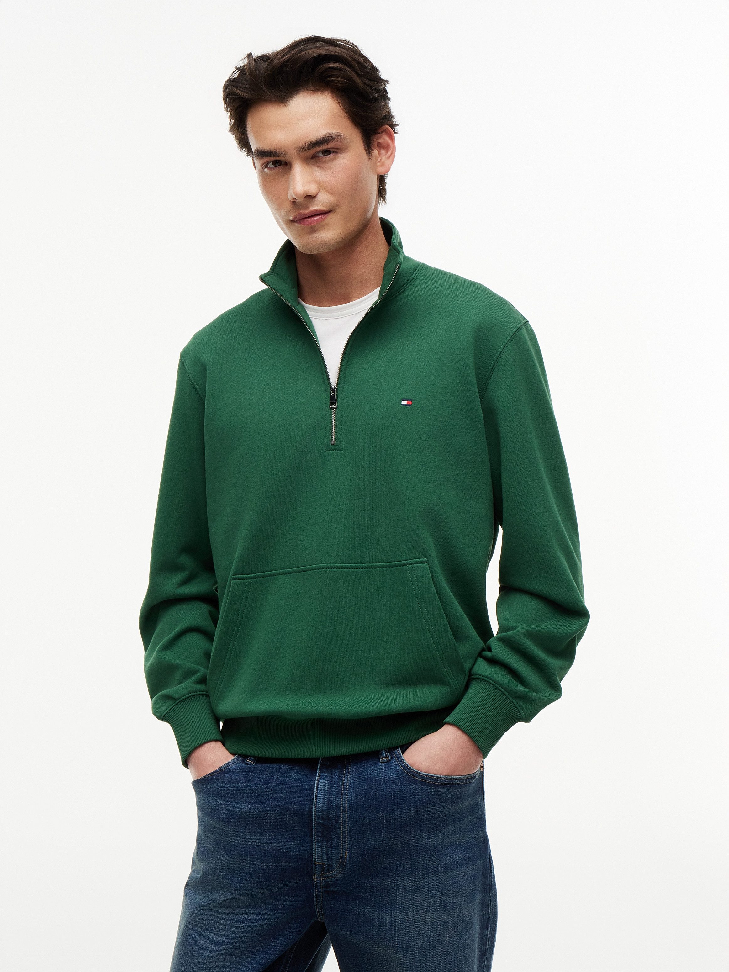 Tommy Hilfiger Sweatshirt ESSENTIAL TERRY NEW 1/4 ZIP Quarter-Zip aus Terry mit Flag