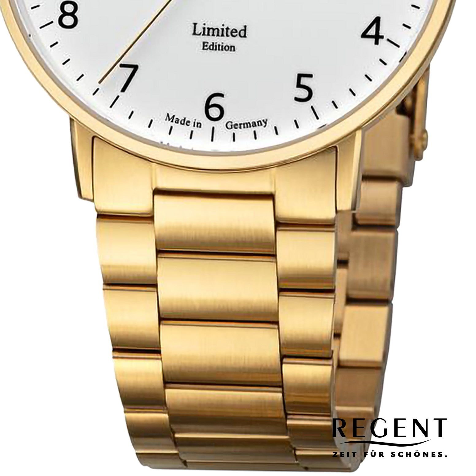 Regent groß (ca. Analog, Armbanduhr Armbanduhr rund, Regent Herren 39mm), extra Metallarmband Quarzuhr Herren