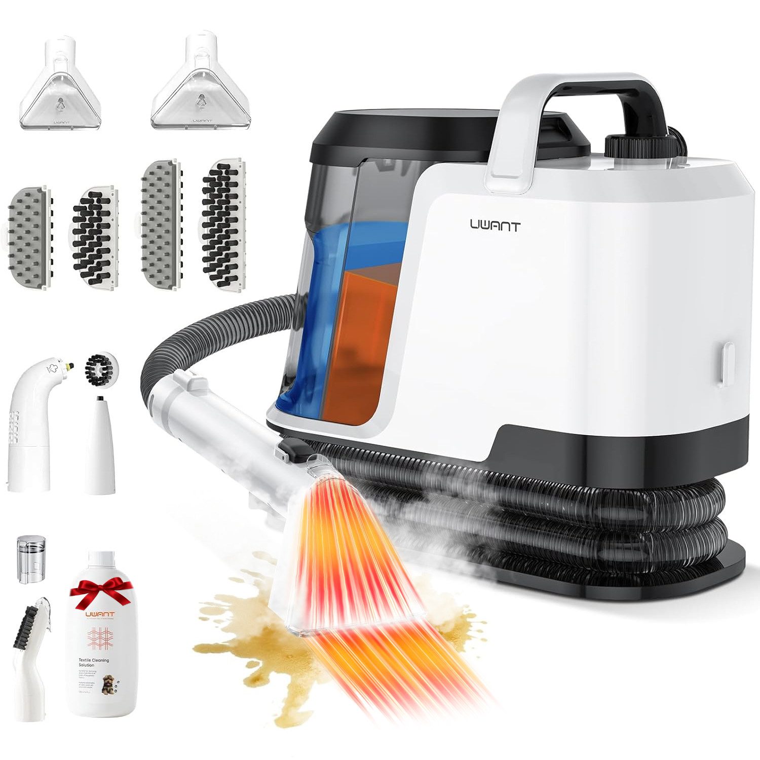 UWANT Teppichreinigungsgerät Uwant Y100 Steam 3-in-1 Teppichreinigungsgerät 18000PA, 1750 W, beutellos, 100°C Dampf, 65°C HeiBwasser, Kaltwasser-Funktion, Selbstreinigung