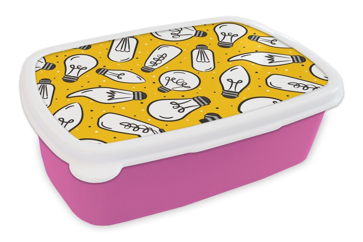 MuchoWow Lunchbox Cartoon - Lampen - Muster, Kunststoff, (2-tlg), Brotbox für Erwachsene, Brotdose Kinder, Snackbox, Mädchen, Kunststoff rosa