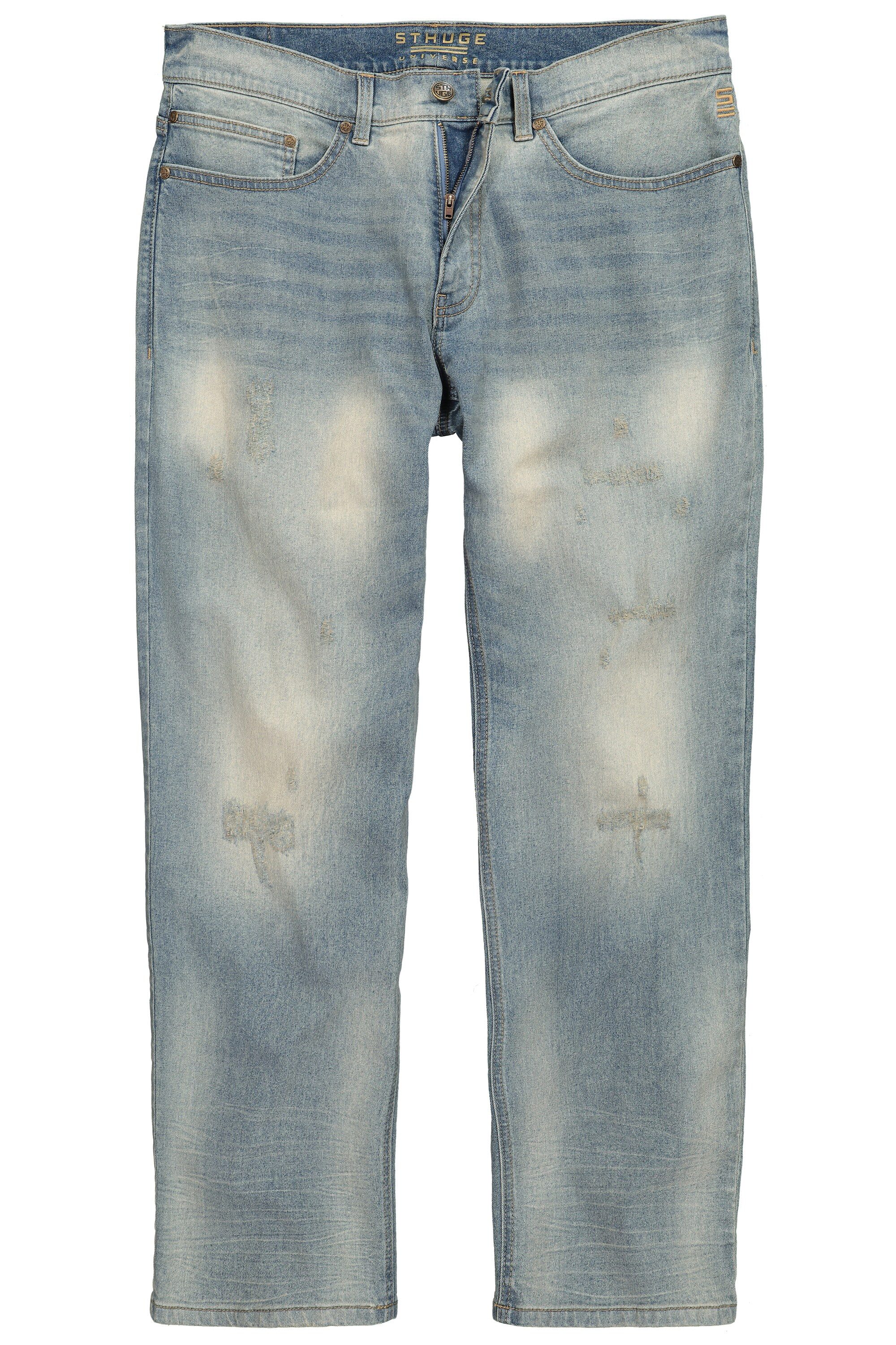 STHUGE 5-Pocket-Jeans Jeans Baggy Fit 5-Pocket bleached Denim destroyed – Bild 2 von 5