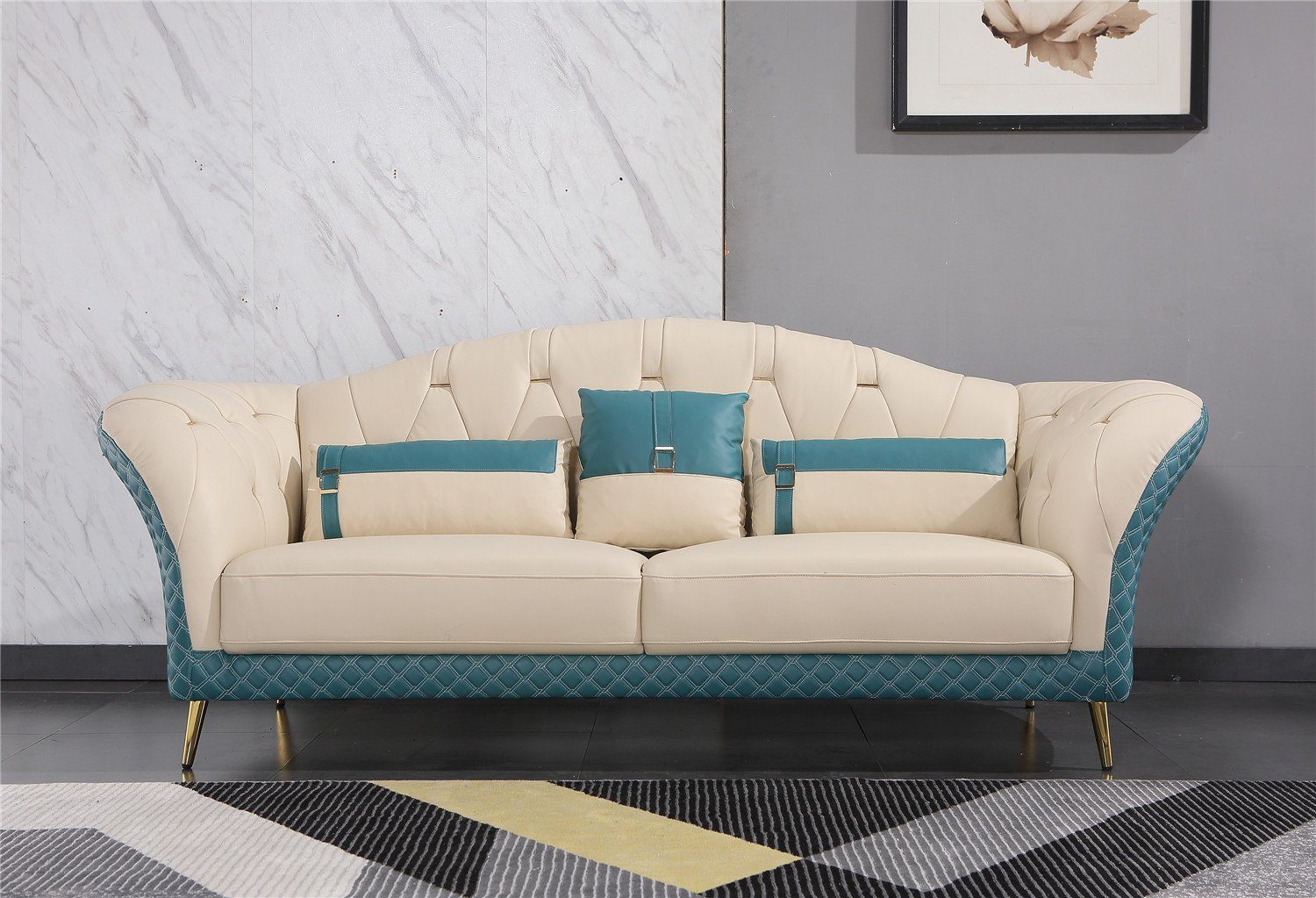 Möbel Sofagarnitur Europe Polster in Made Beige Sofa 3+2 Couch Luxus JVmoebel Sofa Set, Blau