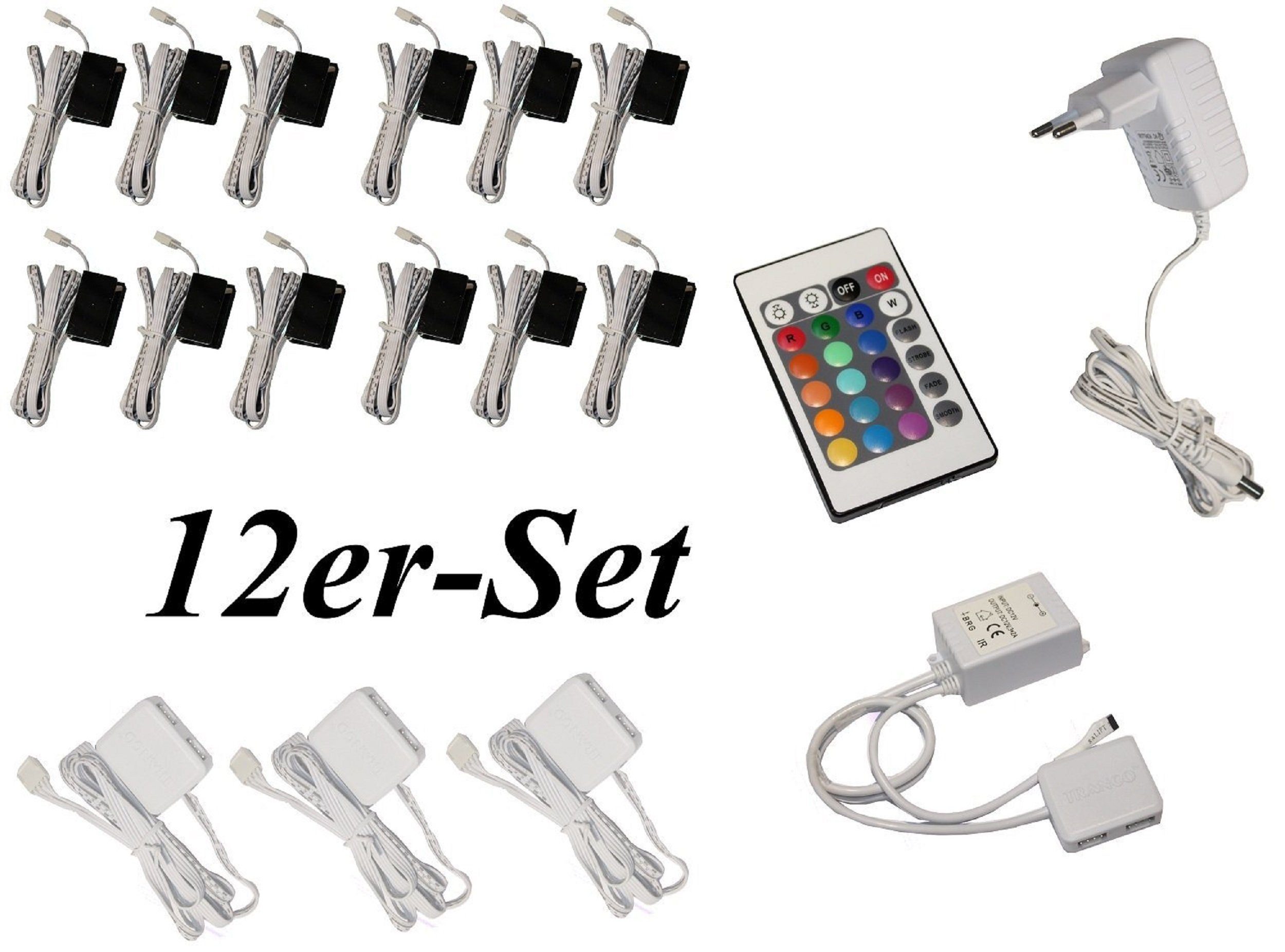 TRANGO LED Glaskantenbeleuchtung, 12er Set RGB günstig online kaufen