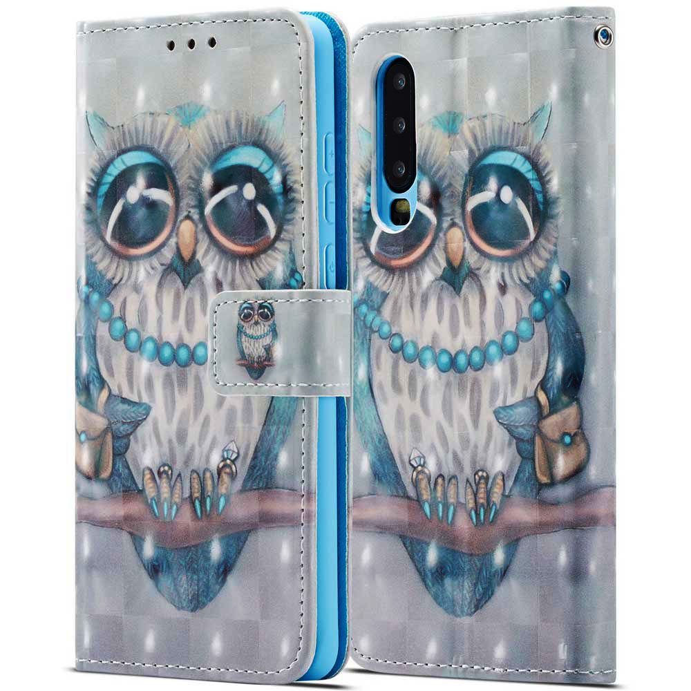 FITSU Handyhülle Handytasche für Huawei P30 Hülle Eulen Motiv 6,1 Zoll, Flipcase für Huawei P30 Handyhülle, Handytasche mit Kartenfach