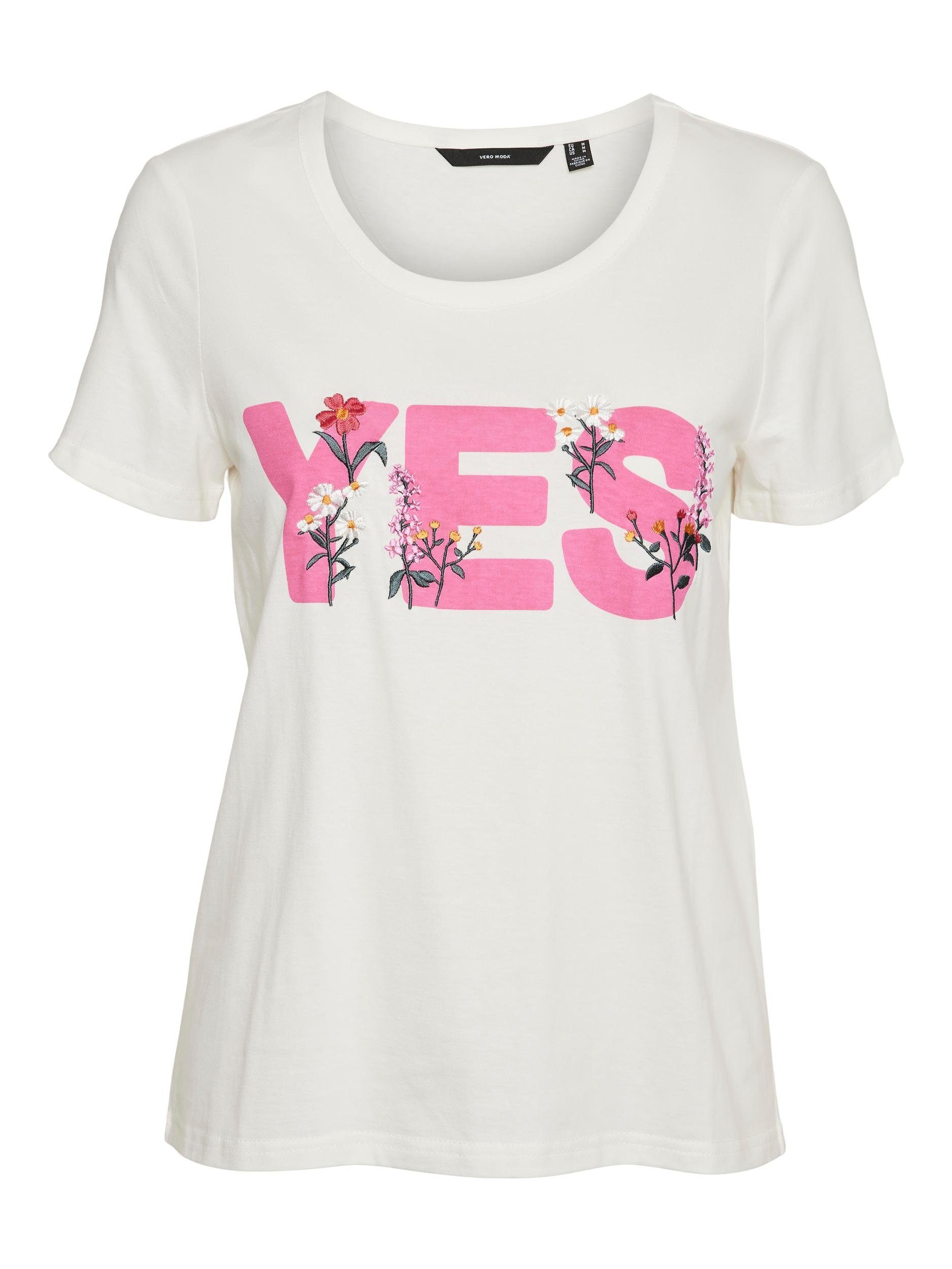 VMUDA Snow S/S Vero O-NECK T-SHIRT White PINK BTQ Print:YES Kurzarmshirt Moda WVN