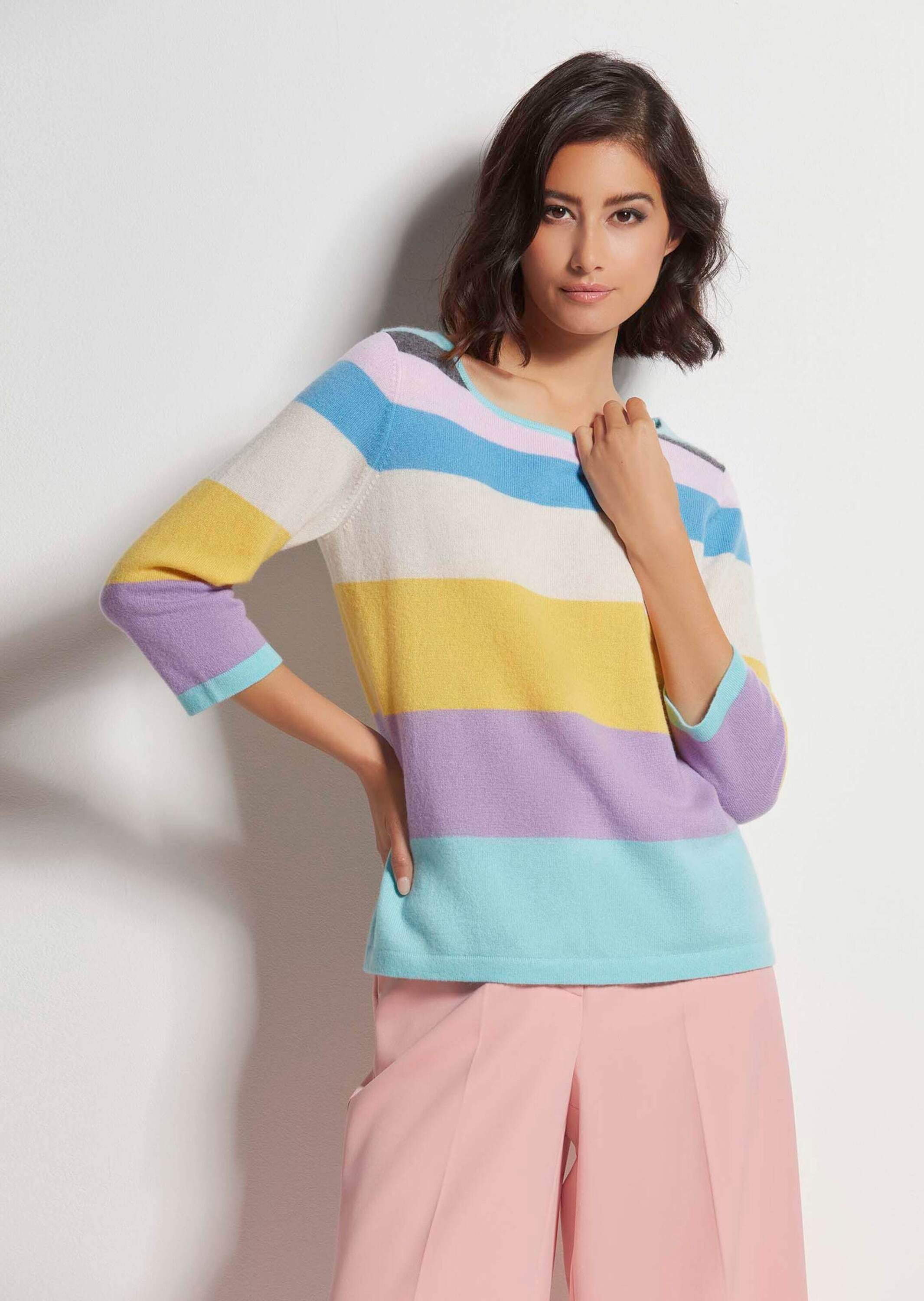 Strickpullover Kurzer Kaschmir-Pullover mit Streifen