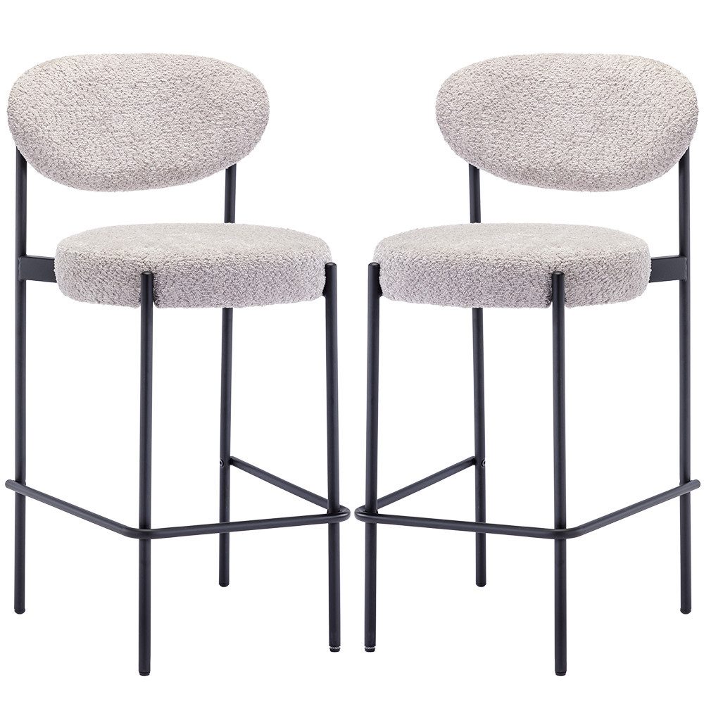 Barhocker 2er Set, Teddystoff mit Metallbeine Moderner Küchenhocker Thekenhocker
