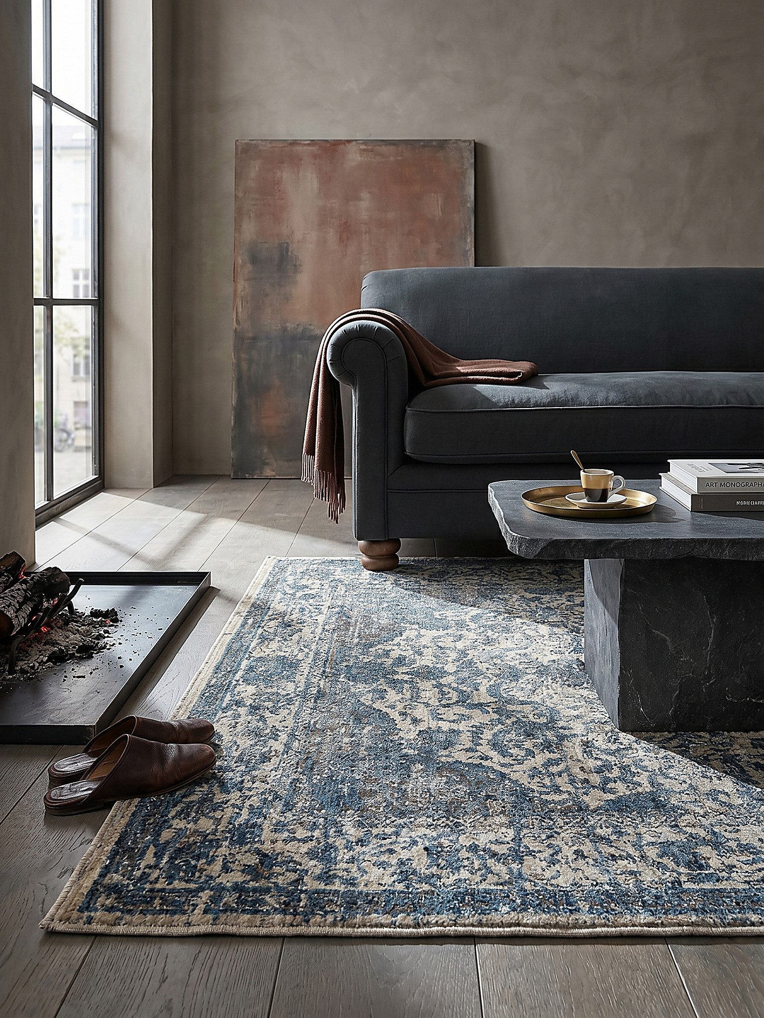 KADIMA DESIGN Teppich ADUR Orientteppich Vintage-Look orientalisch Orient-Optik 160x230 Blau, Rechteckig, Höhe: 11 mm, 100% recyceltes Polyester, 7 mm Kurzflor, klassisch, traditionell