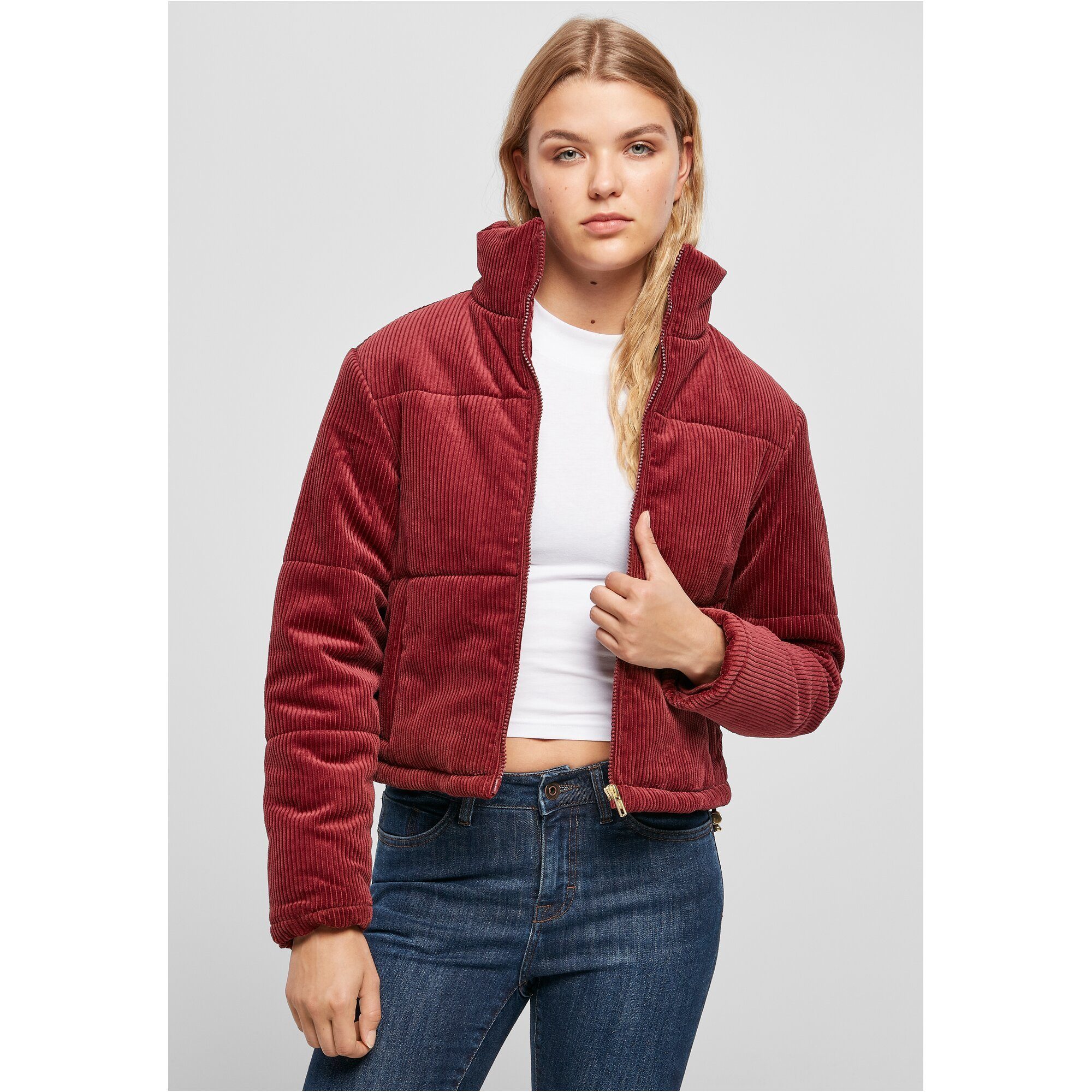 URBAN CLASSICS (1-St) Damen burgundy Puffer Jacket Winterjacke Ladies Corduroy