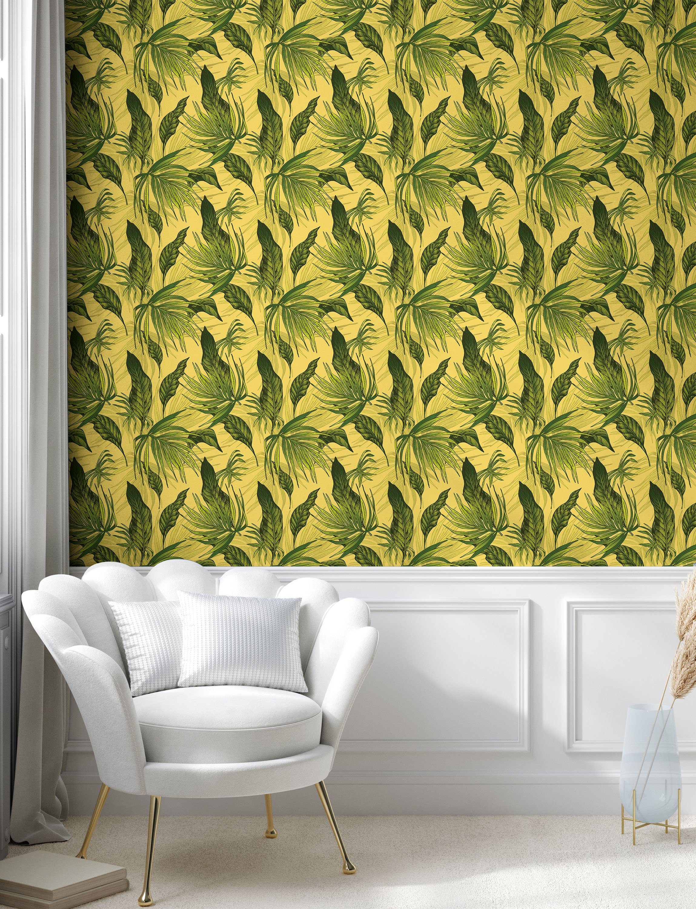 Abakuhaus Vinyltapete Wohnzimmer Küchenakzent, selbstklebendes Energetische Tropisch Exotische Blätter