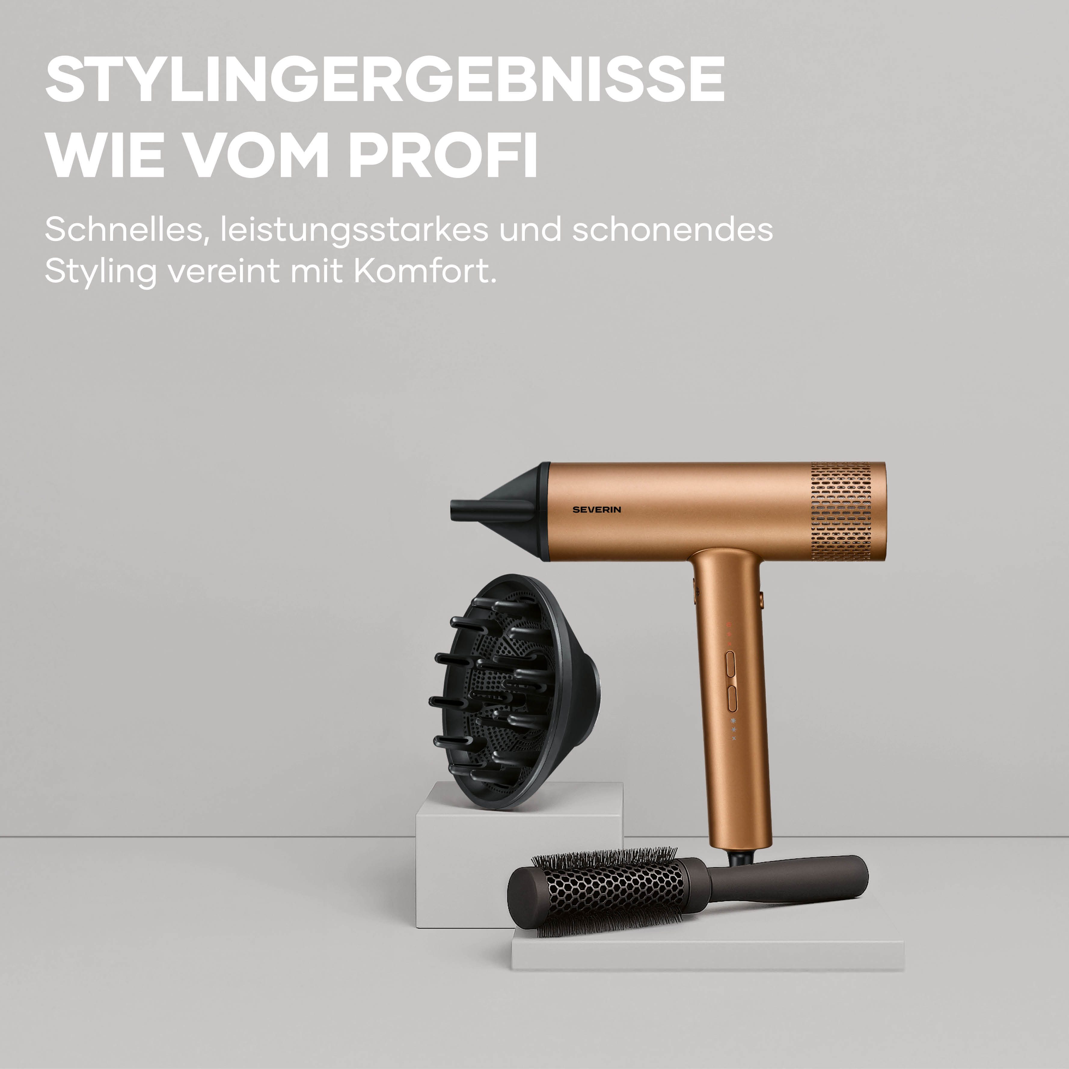 Severin Haartrockner S-Style Speed Pro, HT 0172, Ionen-Föhn mit Anti-Frizz inkl. Konzentrator & Diffusor, 2000W, bronze