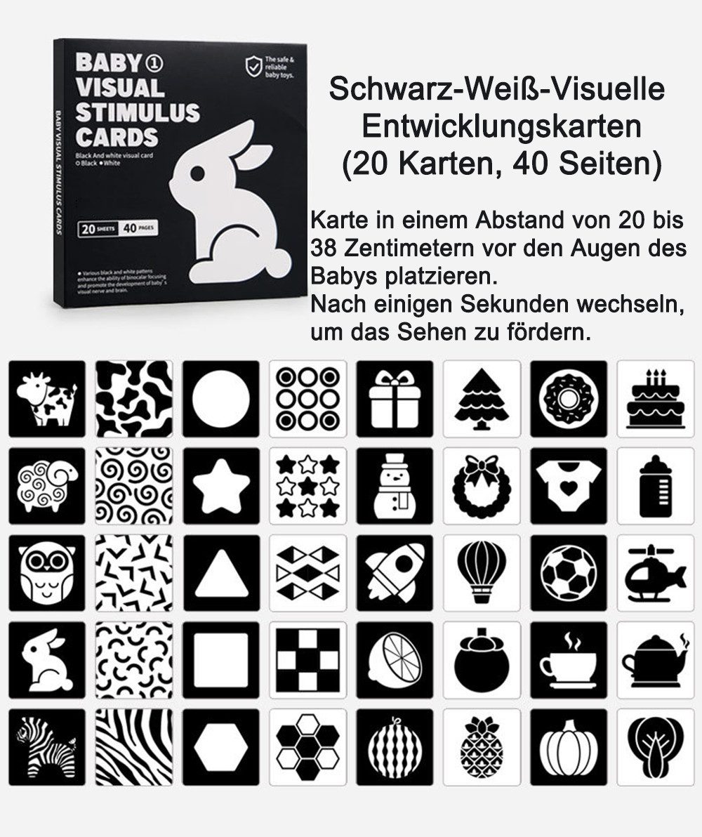 CLTYQ Lernspielzeug Sensory Toys Karten,20 Schwarz & Weiße Lernkarten für Kinder Kontrast (14.3x14.3cm), Montessori Kontrast-Karten,isuelle Stimulation Lernen Aktivität Karten